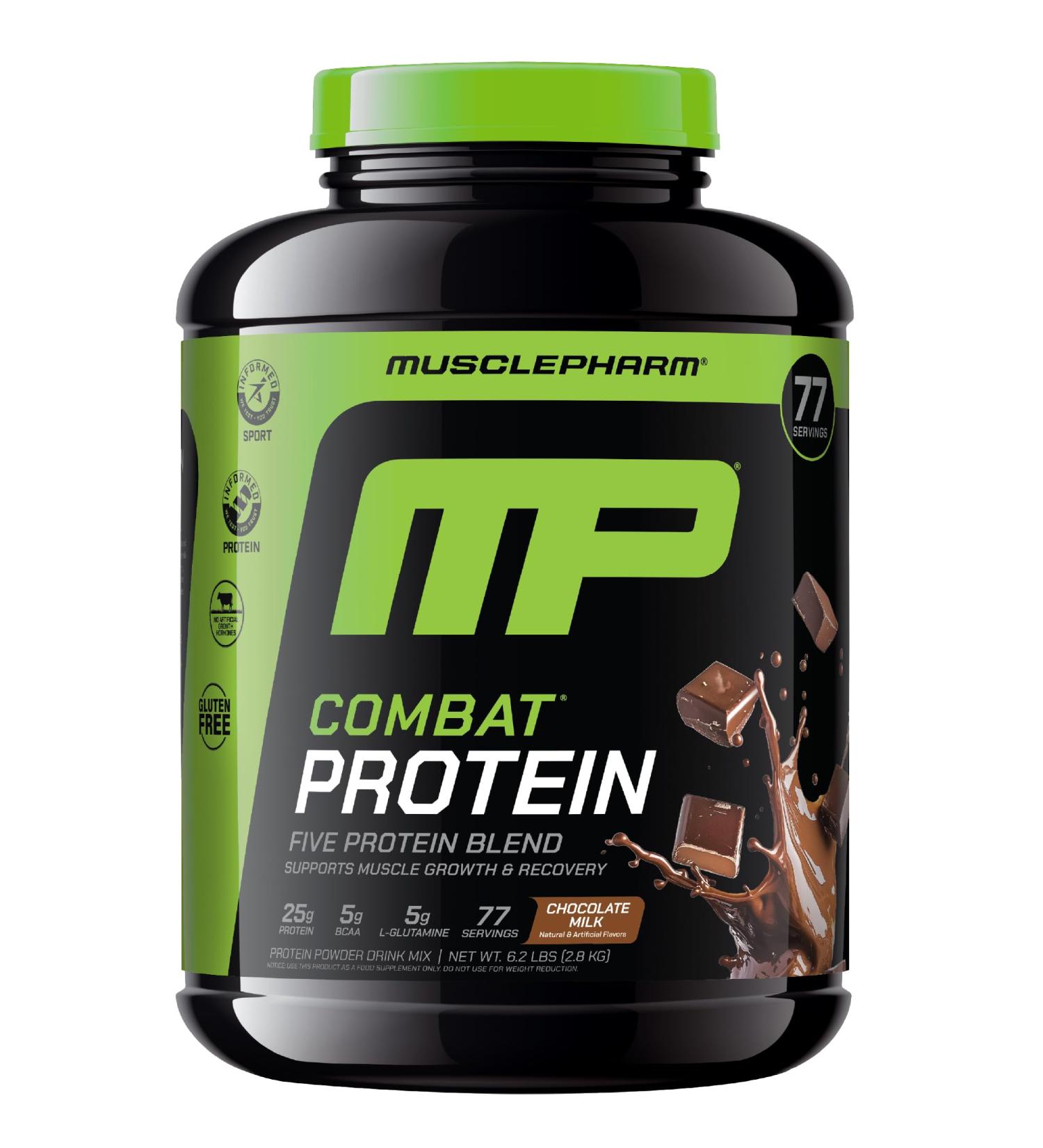 MusclePharm Combat Protein Powder Chocolate Milk Flavor Fuels Muscles for Productive Workouts 5 Protein Sources Including Whey Protein Isolate & Egg Albumin Gluten Free 6.2 lb 77 Servings Chocolate Milk 6.2 Pound (Pac  - Buy Online on GoSupps.com