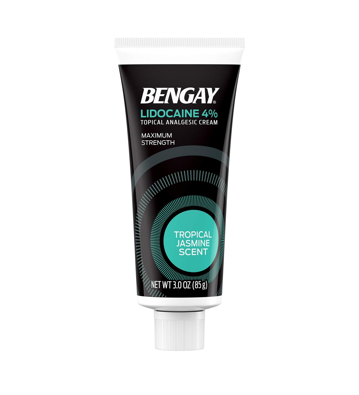 Bengay Lidocaine Cream 4% HCl - 3 oz, Tropical Jasmine Scent | Non-Greasy Topical Analgesic for Numbing Relief - Buy Online on GoSupps.com