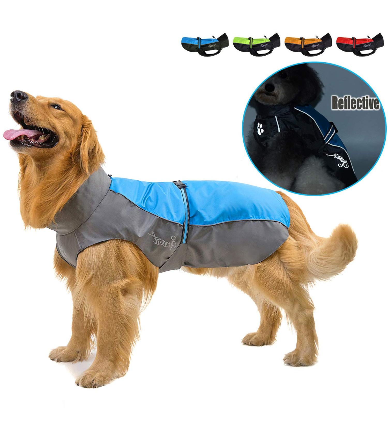 Ranphy Hundersmantel Waterproof Dog Jacket for Medium & Large Dogs Reflective Breathable Ultra-Light Rain Cover with Abdominal Protection Fits Dachshund & Labrador (8XL 90cm Breast Size) Blue & Gray - Buy Online on GoSupps.com
