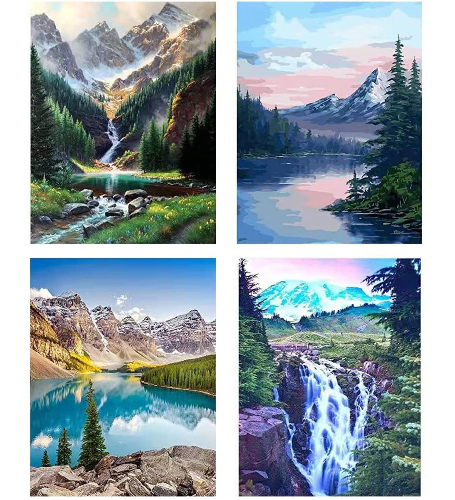 Mountains Waterfall Paint by Number Kit - 4 Pack DIY Adult & Kids Landscape Painting Set on Canvas 12X16 Inch - Beginner Friendly - Buy Online on GoSupps.com