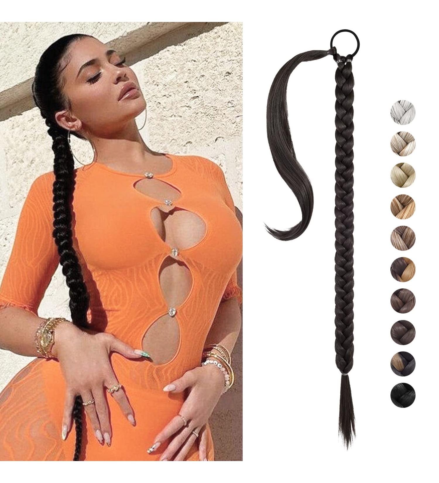REECHO DIY Braid Ponytail Extension | Long Straight Wrap Around Synthetic Hairpiece 30Inch-160g Black Brown - Buy Online on GoSupps.com