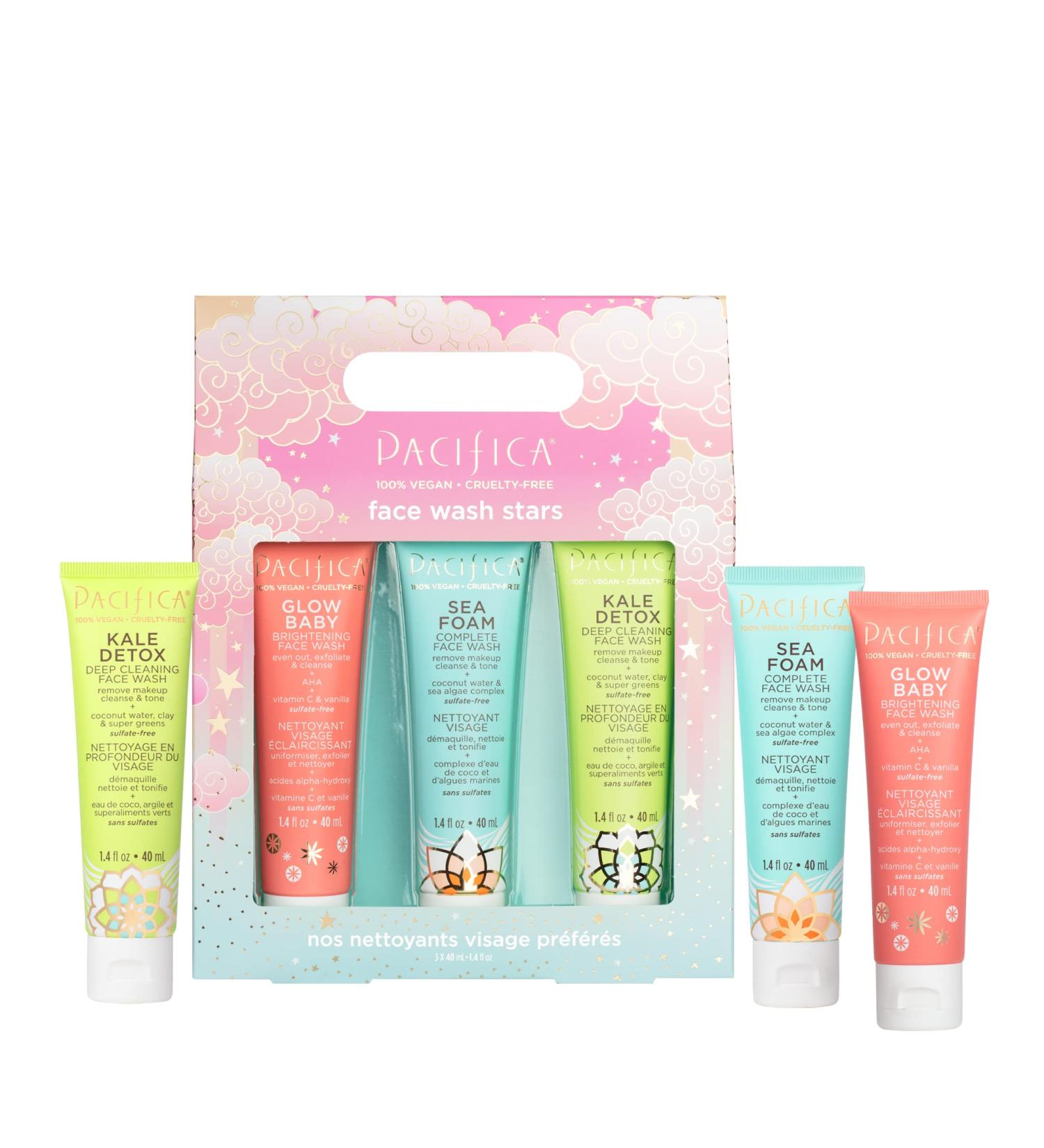 Pacifica Beauty Face Wash Trial Set - Sea Foam Glow, Baby Kale Detox Cleanser - 3 Pack - Buy Online on GoSupps.com