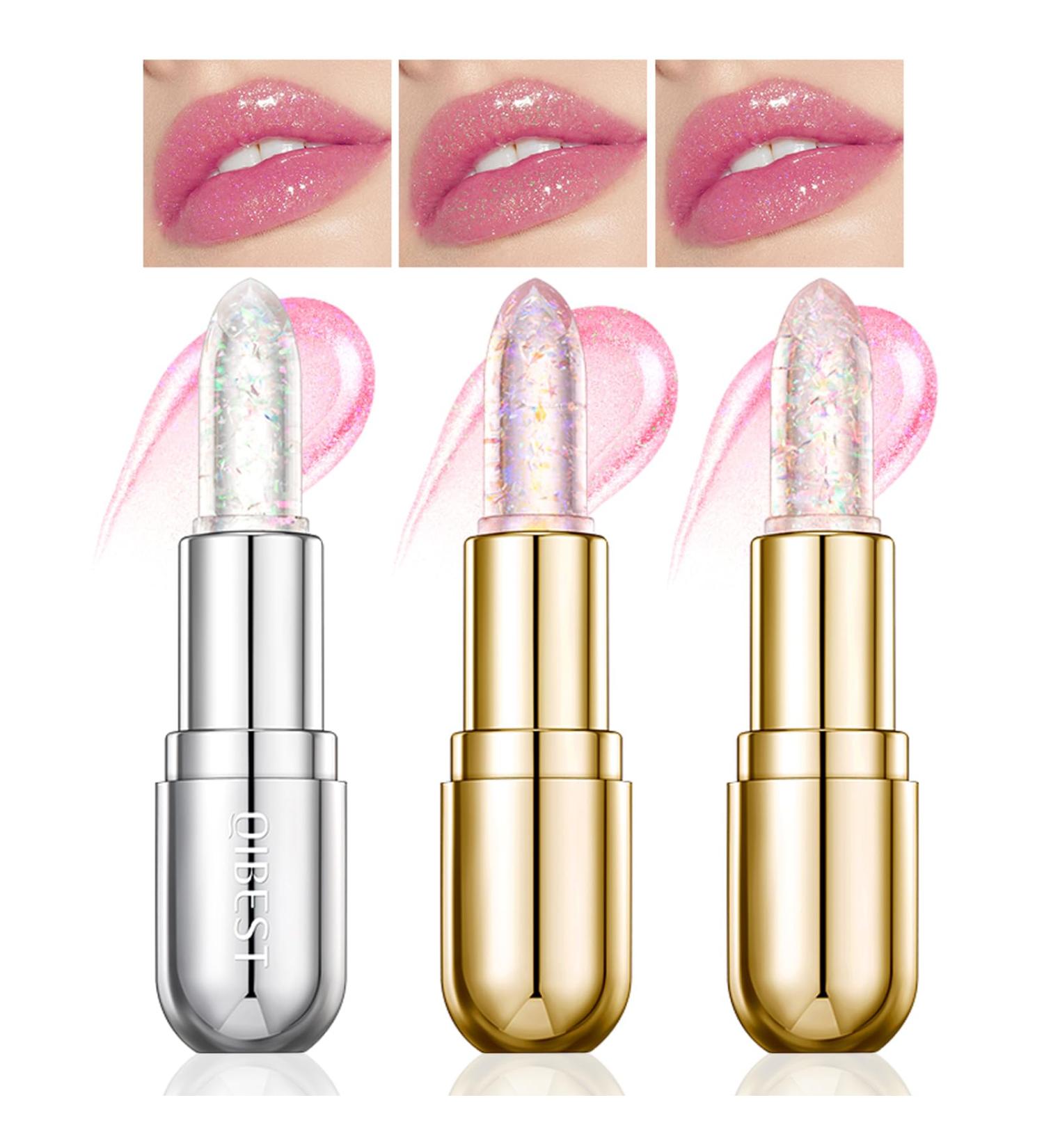Shop Aderier 3PCS Glimmer Balm - Vegan pH Color Changing Lip Balm & Glitter Confetti | Hydrate & Plump Pink Shimmer Lipstick - International Shipping Available - Buy Online on GoSupps.com