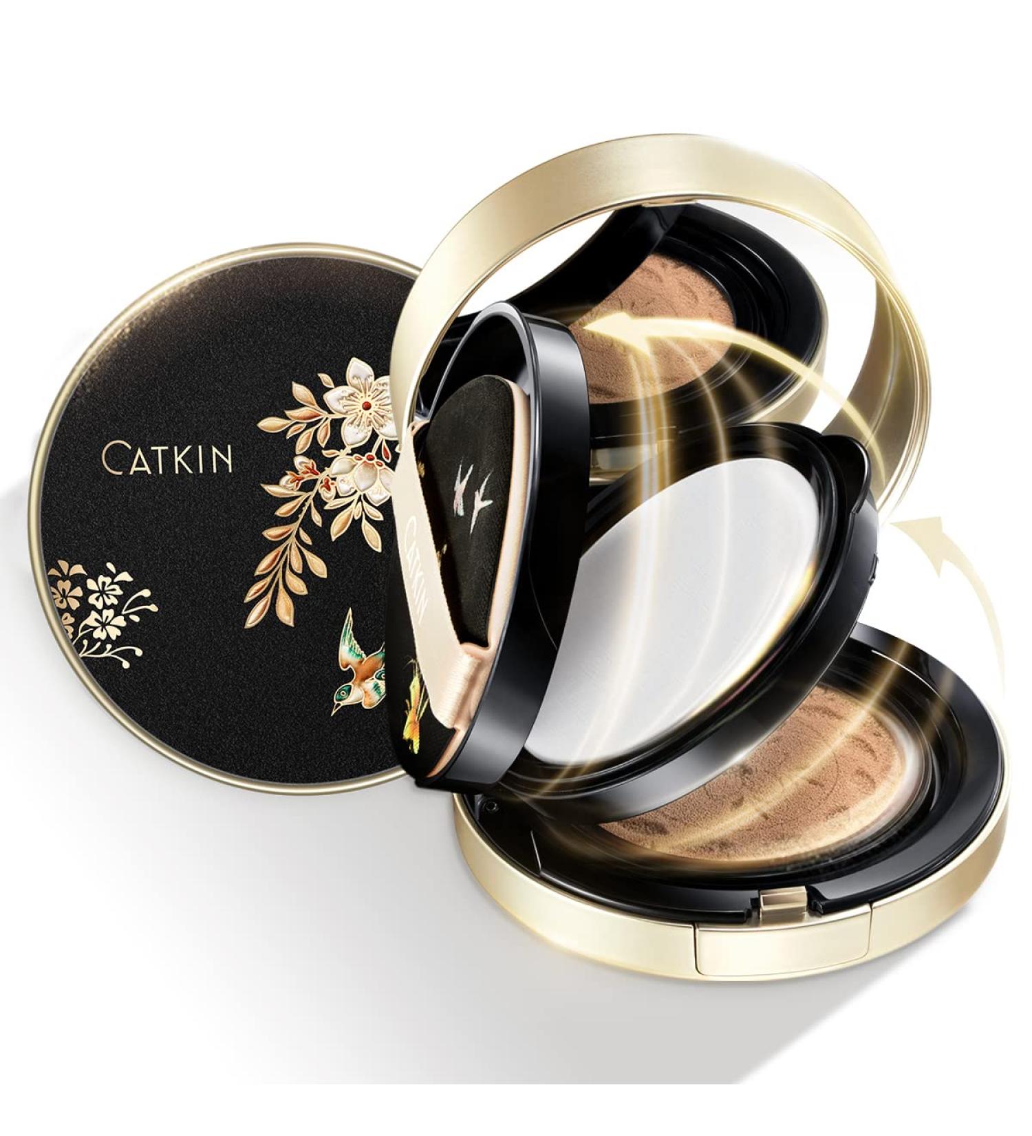 CATKIN 2-IN-1 Cushion Foundation with Pressed Powder Waterproof Full Coverage Foundation Lightweight Pressed Setting Powder SUMMER PALACE Collection C02 - Buy Online on GoSupps.com