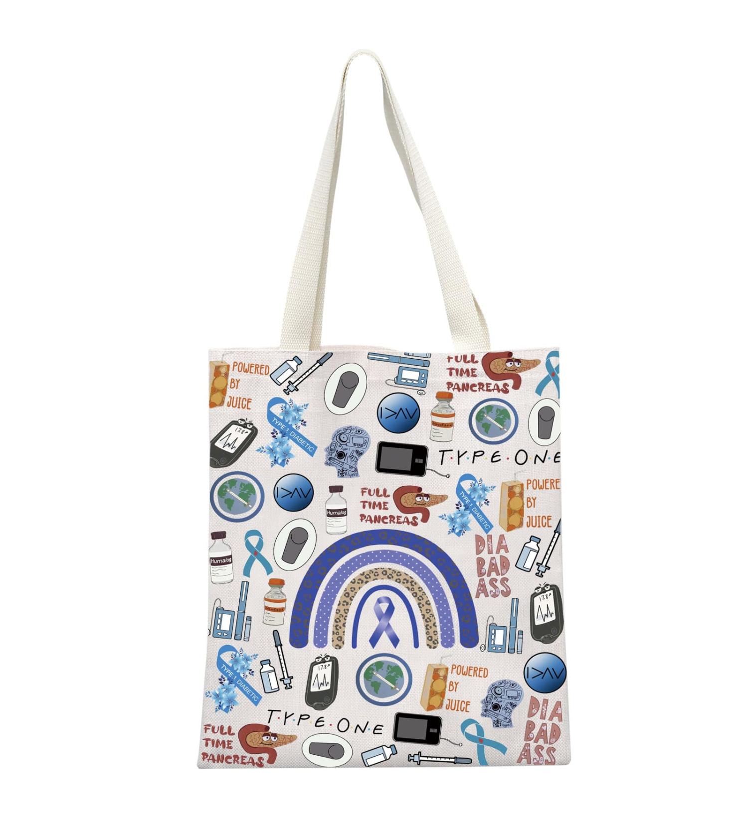 Blue Ribbon T1D Warrior Gift | Type 1 Diabetes Awareness Tote Bag | Diabetic Supply Bag - Buy Online on GoSupps.com