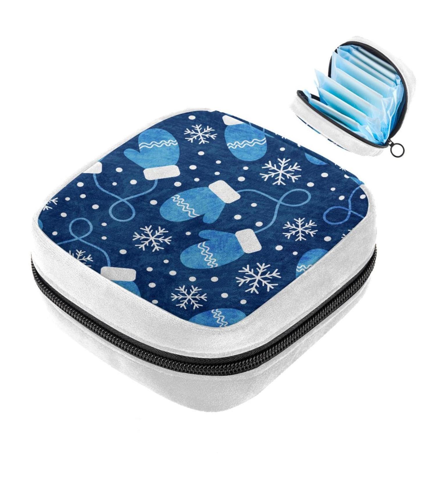 Blue Mittens and Snowflakes Sanitary Napkin Storage Bag - Period Tampon Makeup Pad Pouch 1956 - Buy Online on GoSupps.com
