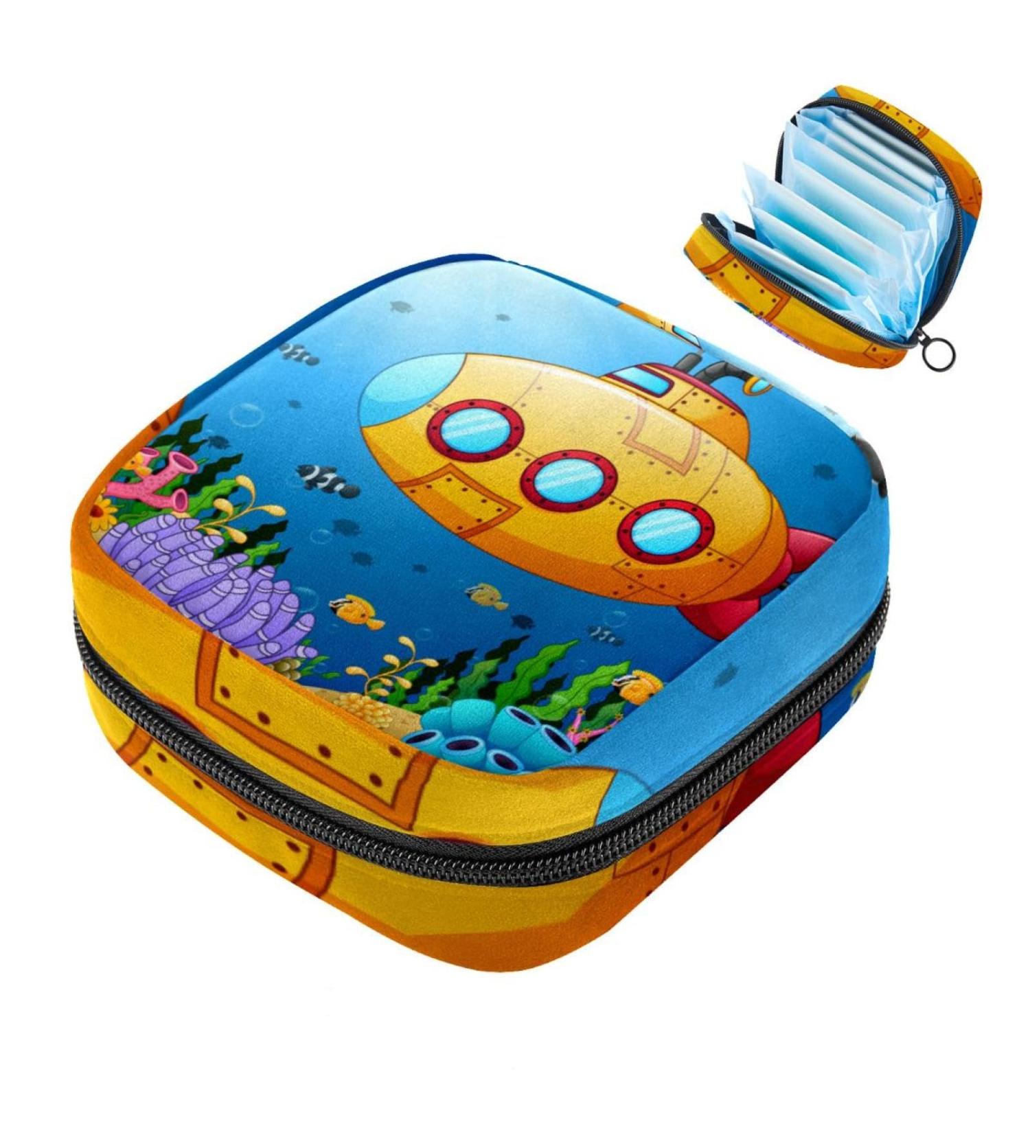 Storage Bags for Women's Bandages & Menstrual Products - Cartoon Submarine Design Portable Organizer for School & Office - Buy Online on GoSupps.com