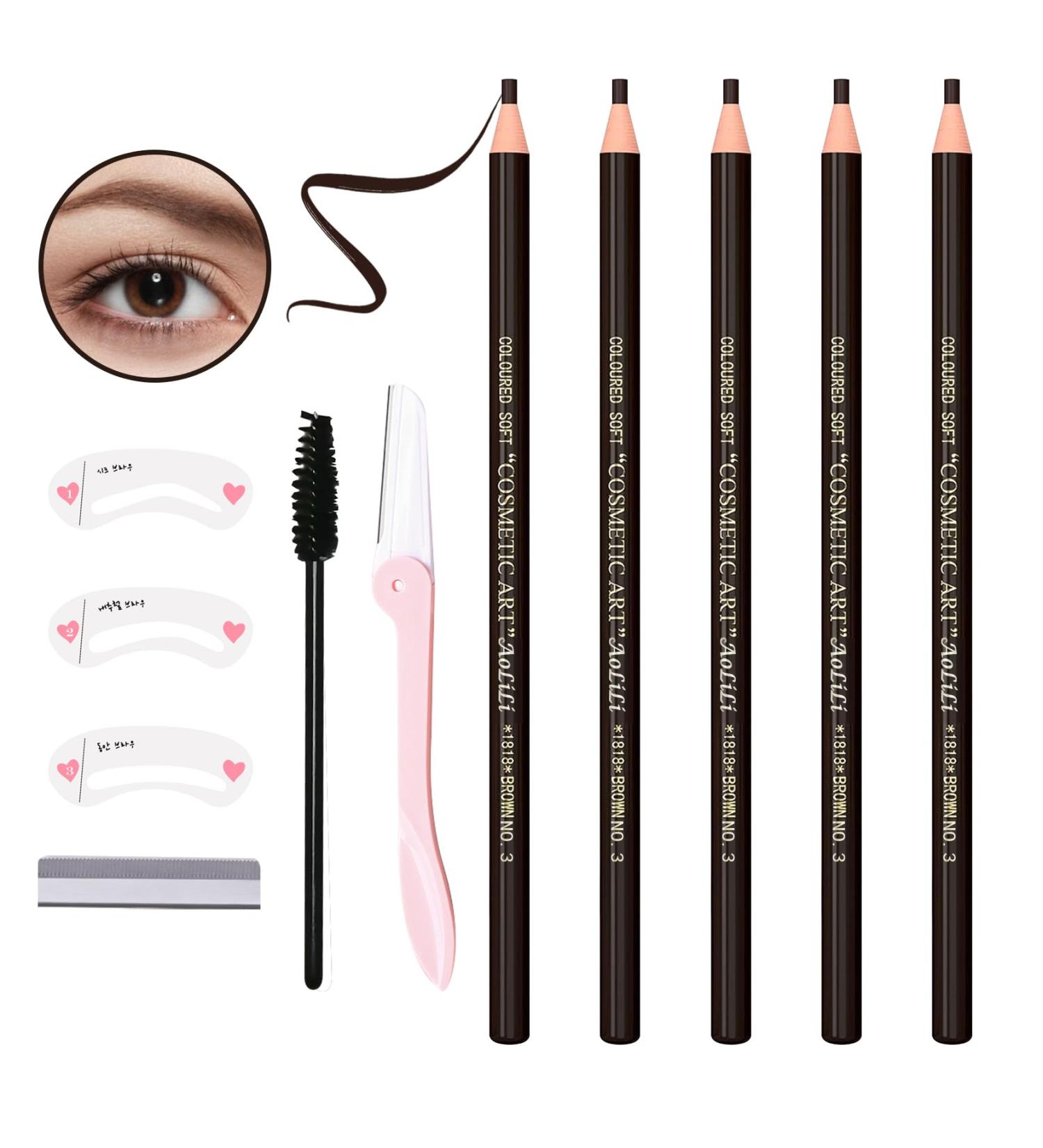 5 PCS Waterproof Eyebrows Pencil Set Microblading Brow Pencil Pen Supplies Professional Long Lasting Pull Cord Peel-off Eyebrow Pen Makeup Create Clear Natural Eyebrows Shape(Dark Brown) - Buy Online on GoSupps.com