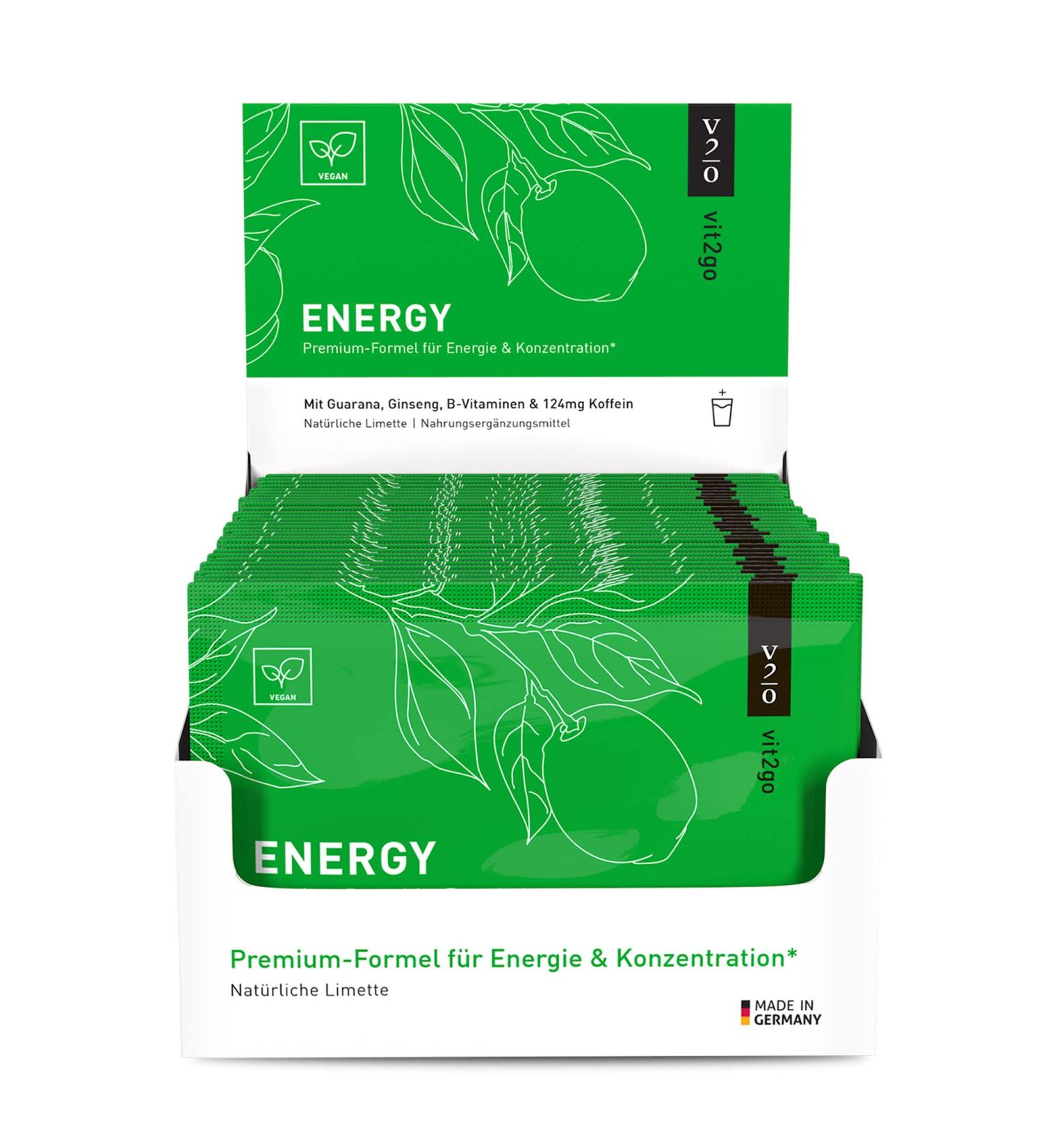 VIT2GO Energy Powder Drink | Caffeine Shot Taurine & Guarana | Energy Booster for Fatigue & Concentration | B Complex Vitamins (30 Sachets) - Buy Online on GoSupps.com