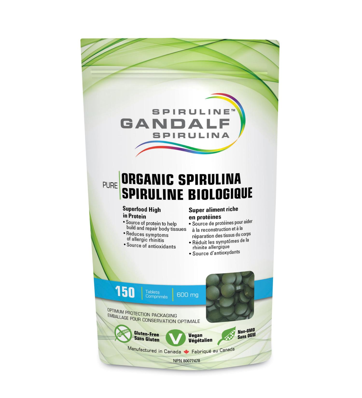 Gandalf Certified Organic Spirulina Tablets Ultra Pure Blue-Green Algae Certified 3rd Party Tested Canada s Most Trusted Brand Vegan 600 mg 150 tablets - Buy Online on GoSupps.com