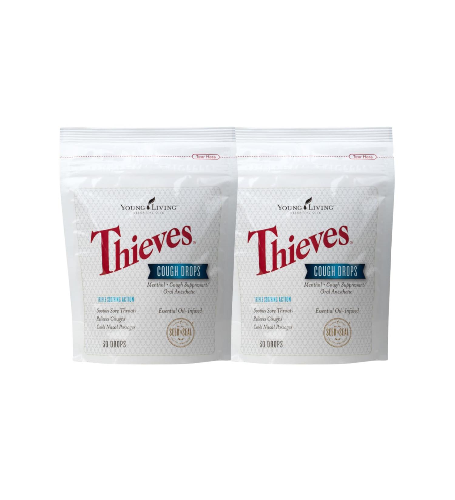 Thieves Cough Drops 30 Ct (2 Packages) - Essential Oil Infused Relief for Coughs & Sore Throat | Young Living Thieves Blend & Menthol - Buy Online on GoSupps.com