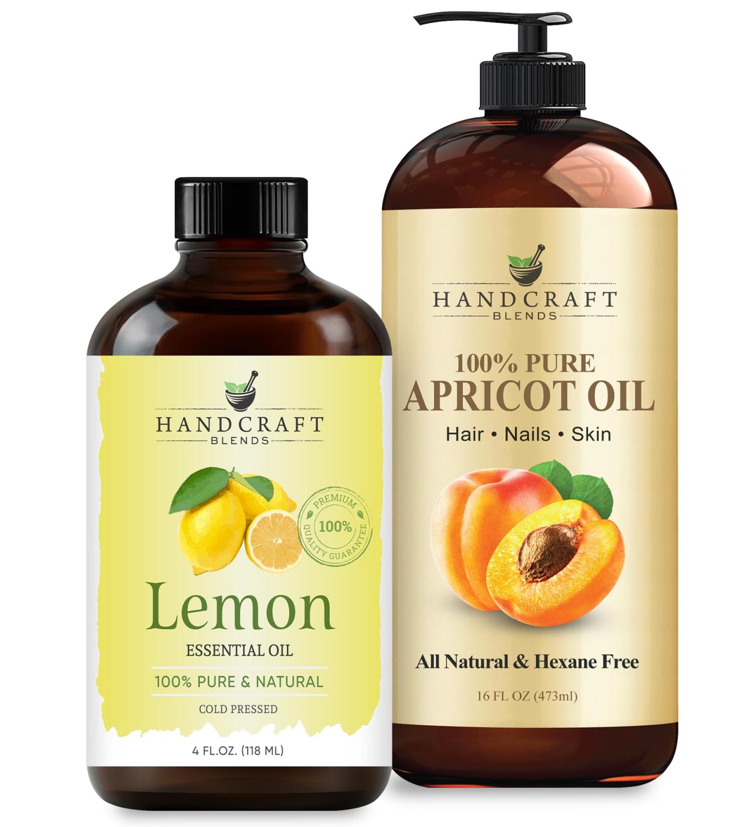 Handcraft Blends Radiant Glow Set: Apricot Kernel Oil (16 Fl Oz) and Lemon Essential Oil (4 Fl Oz) 100% Pure & Natural for Brightening Skin and Invigorating Massage - Buy Online on GoSupps.com
