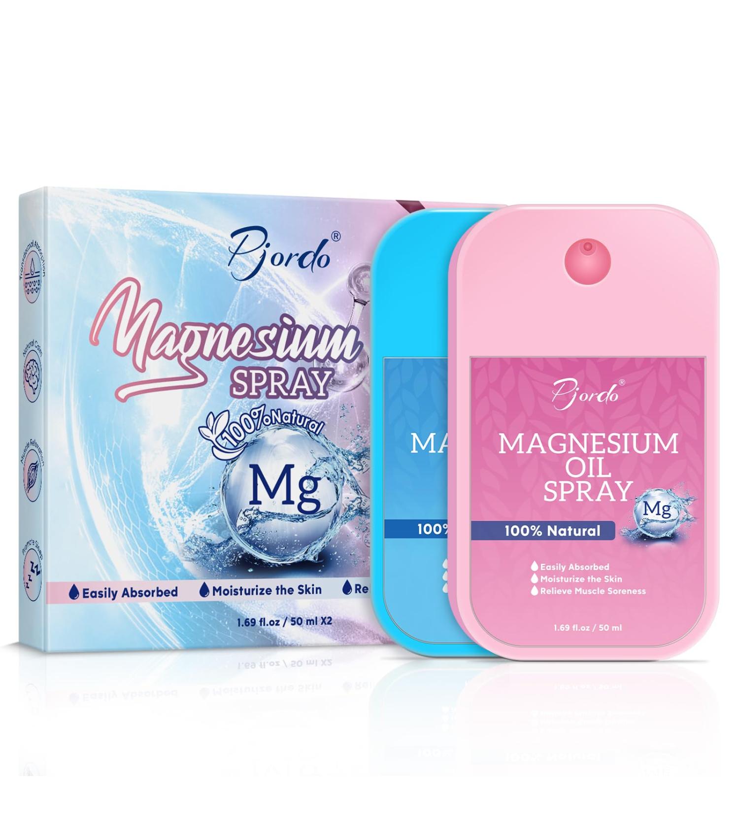 Pjordo 2 Pack Magnesium Oil Spray 100% Natural for Moisturizing & Soothing Skin Topical Magnesium Oil for Feet & Body Non-Greasy & Fast Absorbing Portable Bottle for Everywhere - Buy Online on GoSupps.com