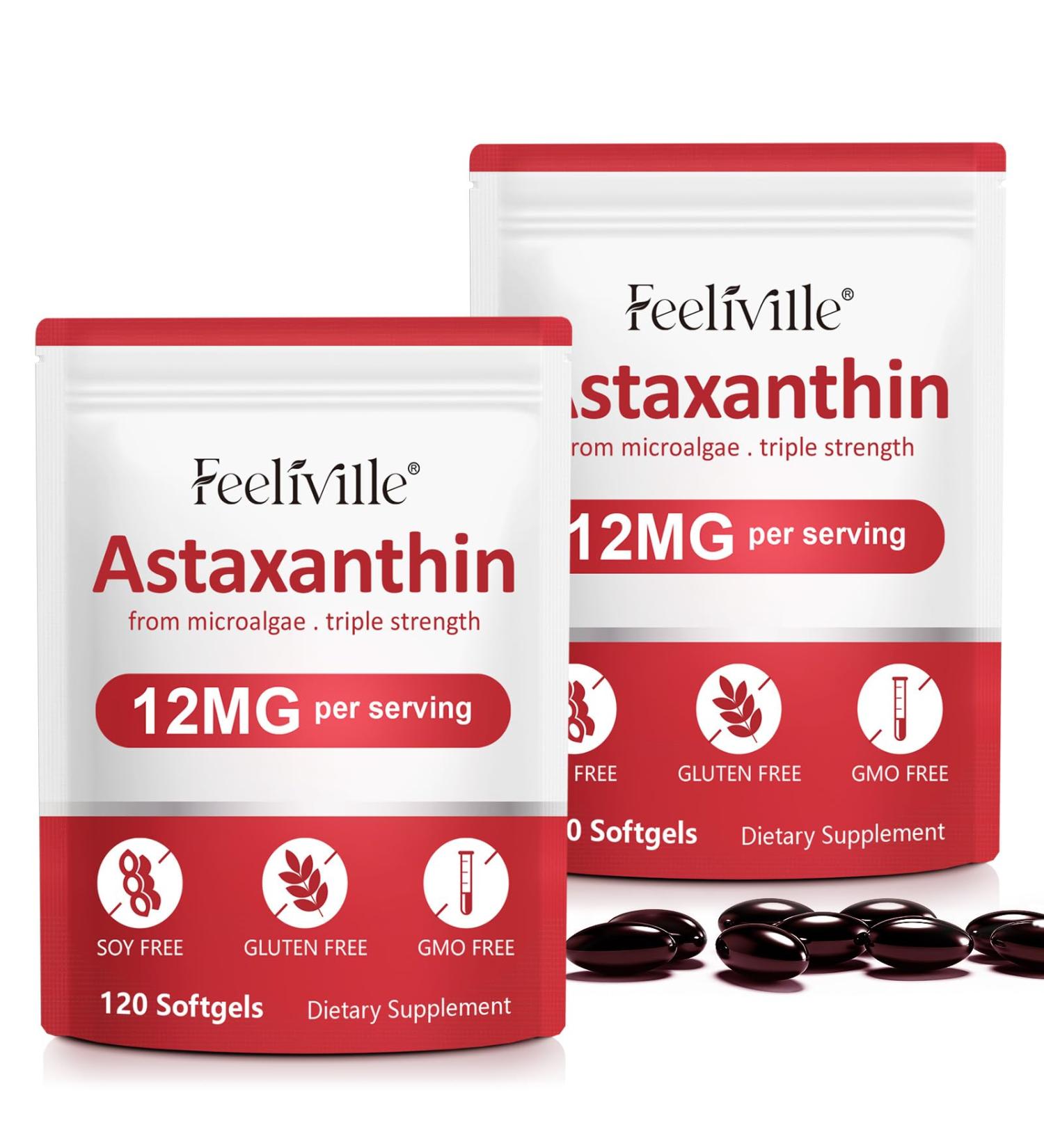 ABOUME Astaxanthin Supplements Astaxanthin 12mg Fresh Microalgae Source Supports Eye Immune Skin Health Internal Circulation | Non-GMO | No Gluten (2PCS) - Buy Online on GoSupps.com