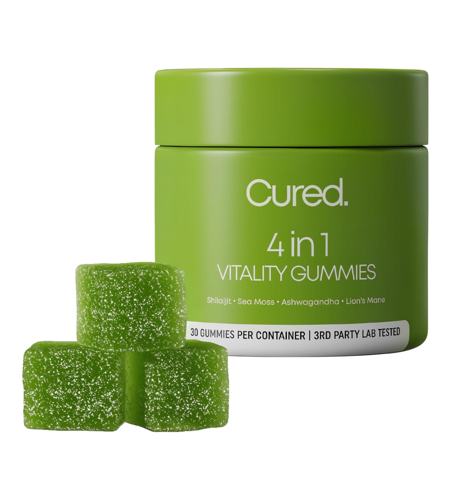 Cured 4 in 1 Gummies for Vitality with Pure Himalayan Shilajit for Men & Women, Lions Mane Mushroom, and Sea Moss Ashwagandha Supplements | Vegan & Non-GMO Neuropathy Supplements | Made in America - Buy Online on GoSupps.com