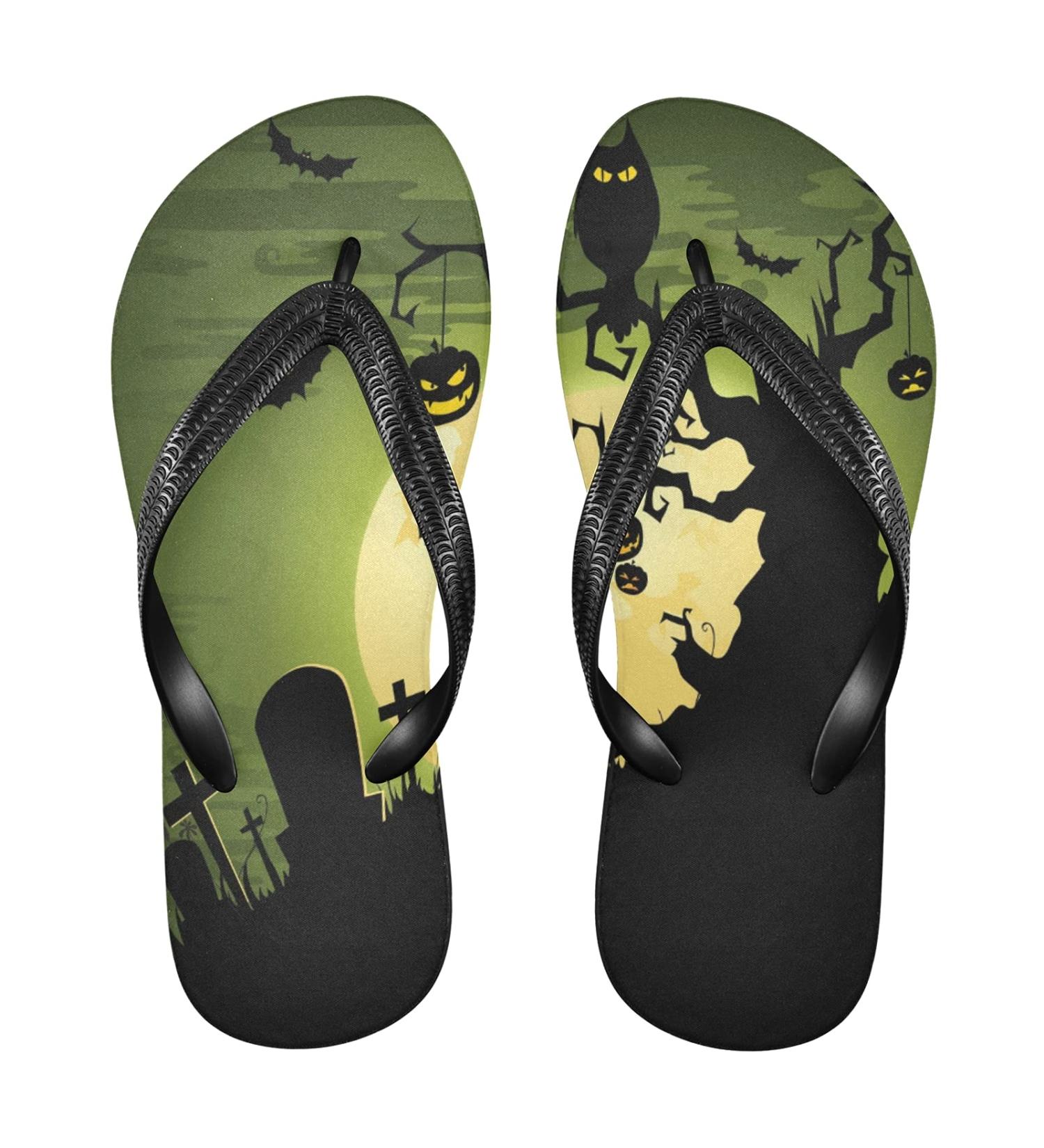 Shop Mnsruu Halloween Flip-Flops - Pumpkin Lock & Bat Design for Home Hotel Spa & Travel - Unisex Style for Men & Women - Buy Online on GoSupps.com