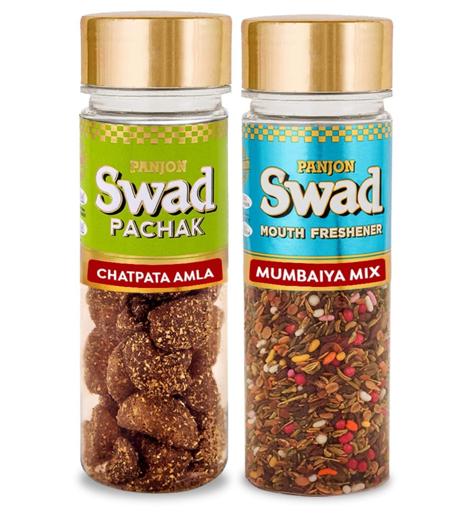 Panjon Swad Chatpata Amla & Mumbaiya Mix (Mukhwas Mouth Fresheners) 2 Bottles 245g - Buy Online on GoSupps.com
