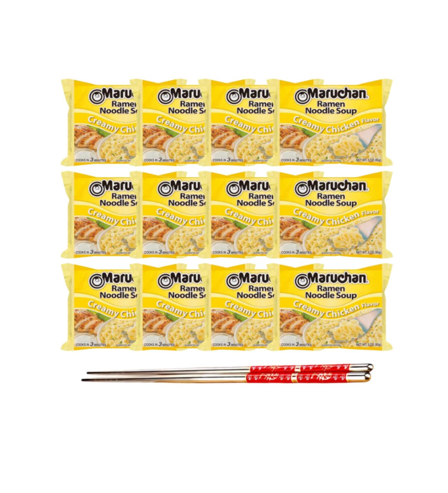 Ja Cor Instant Ramen Noodles Soup Bowl Creamy Chicken Flavor 3 oz. Bulk Cup Noodle Pack- Bundle with (1) Set of Reusable Stainless Steel Chopsticks (12 Individual Packs) - Buy Online on GoSupps.com
