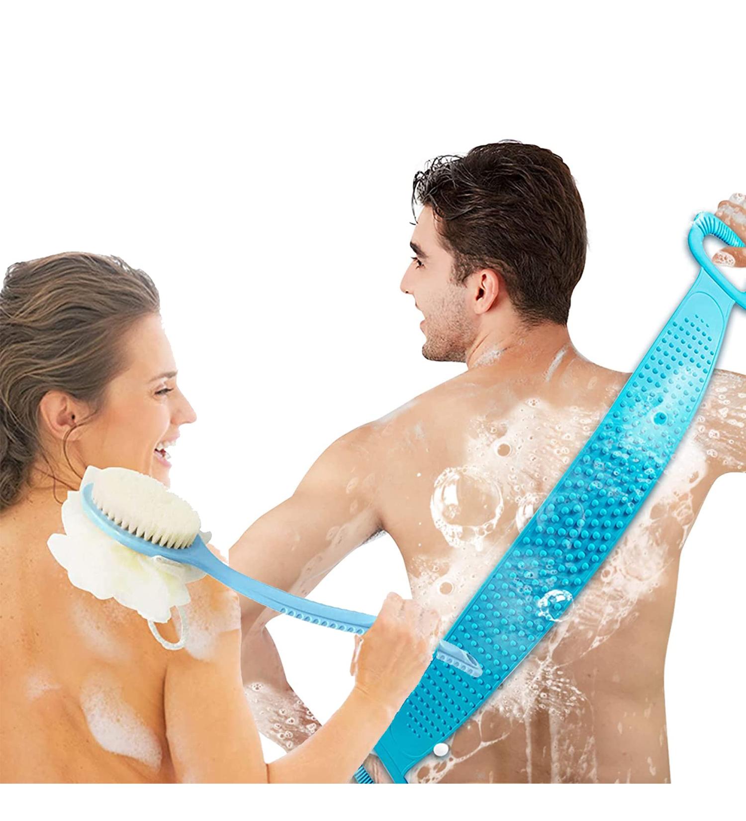 2-Piece Shower Brush Set - Wet & Dry Body Brush for Peeling & Massage - Blue Back Brush for Men & Women - Buy Online on GoSupps.com