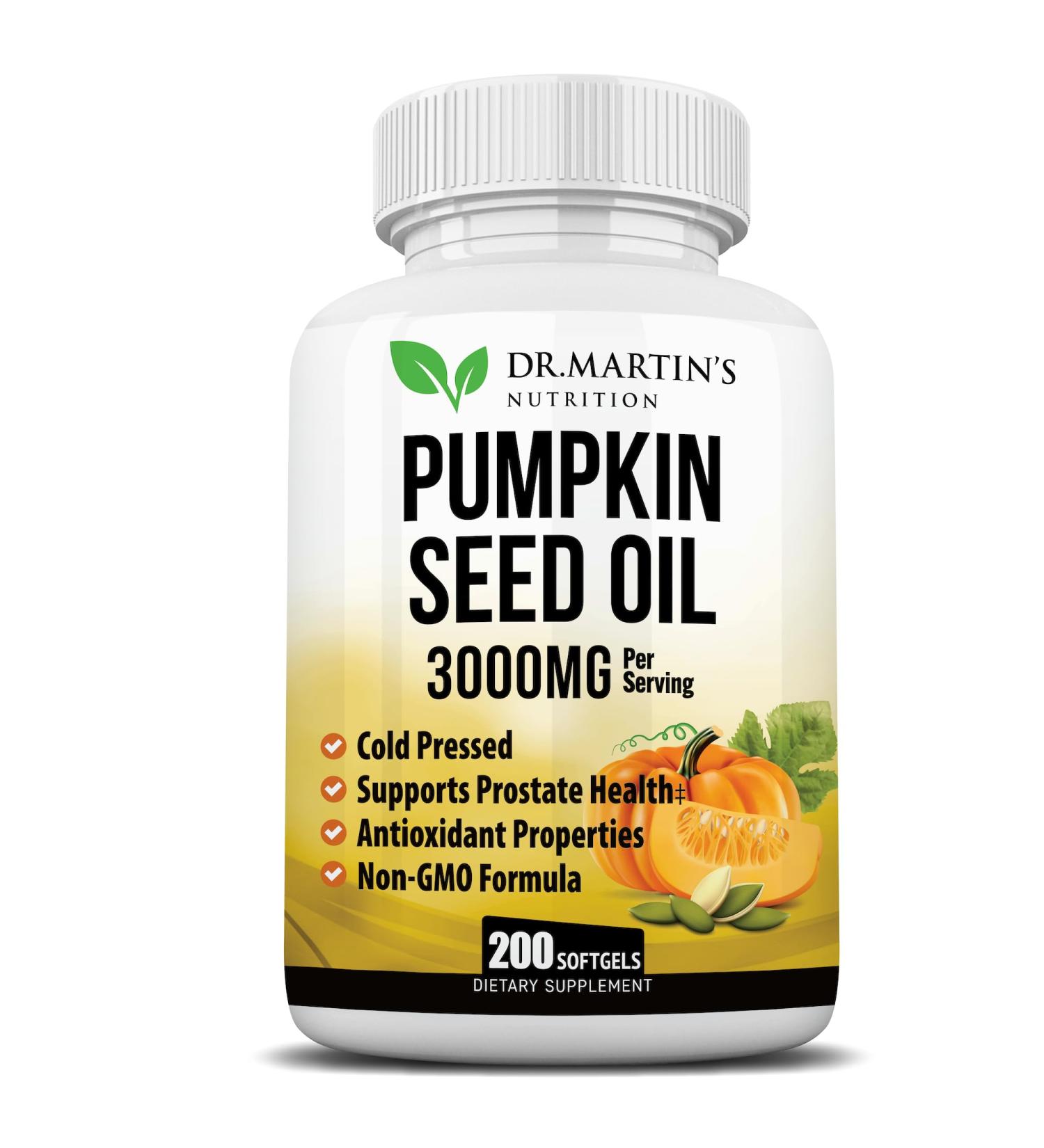 3000mg Cold Pressed Pumpkin Seed Oil | DHT Blocker | Promotes Hair Growth | Supports Heart Skin Prostate & Urinary Health | Contains Vitamins Minerals & Omega 3 6 & 9 For Anti-Aging | 200 Softgels - Buy Online on GoSupps.com