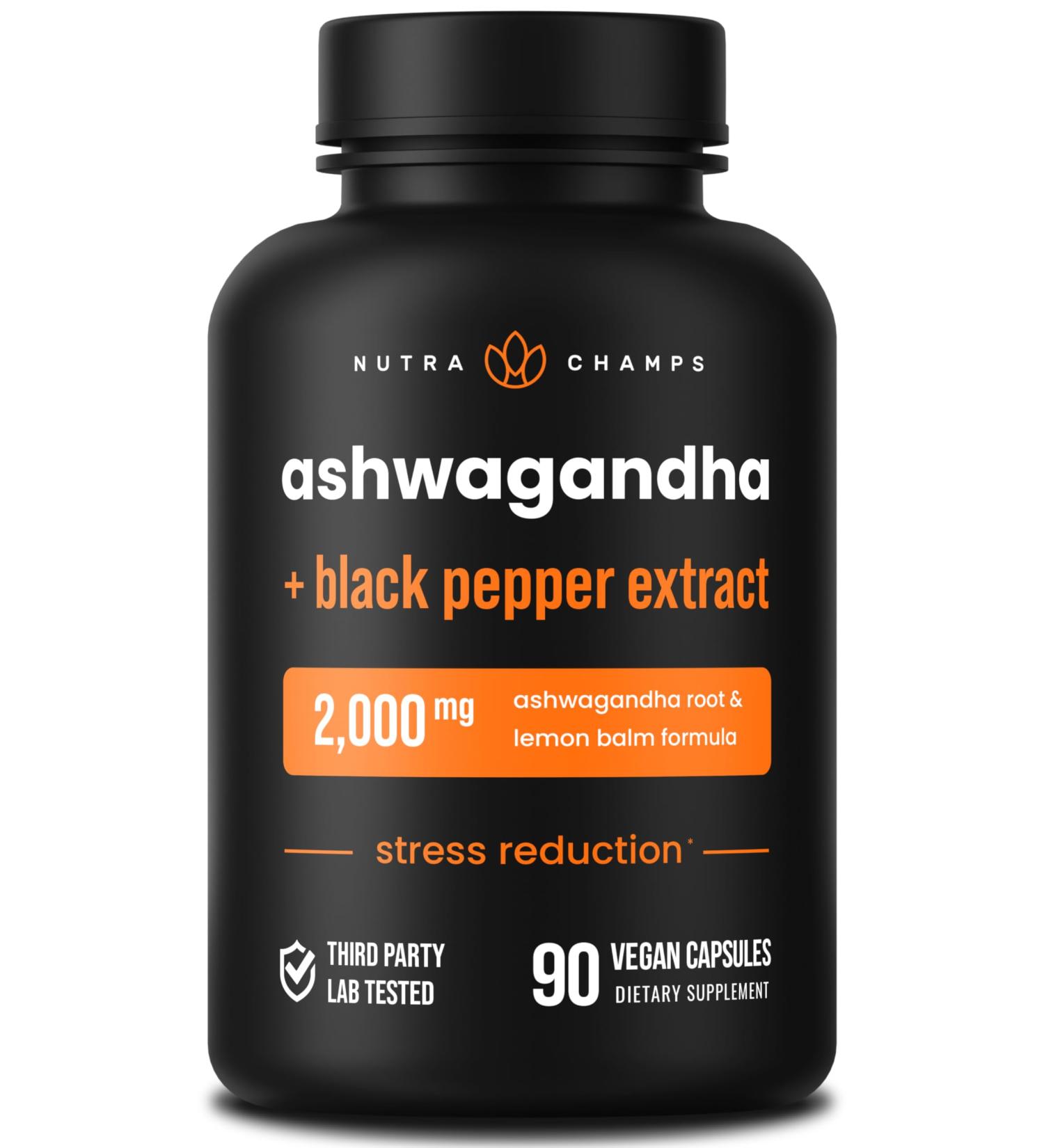 NutraChamps Organic Ashwagandha Capsules 2000mg Adrenal Fatigue Thyroid & Mood Support Ashwagandha Supplements Ashwagandha Root Powder & Lemon Balm Superior Absorption with Black Pepper - Buy Online on GoSupps.com