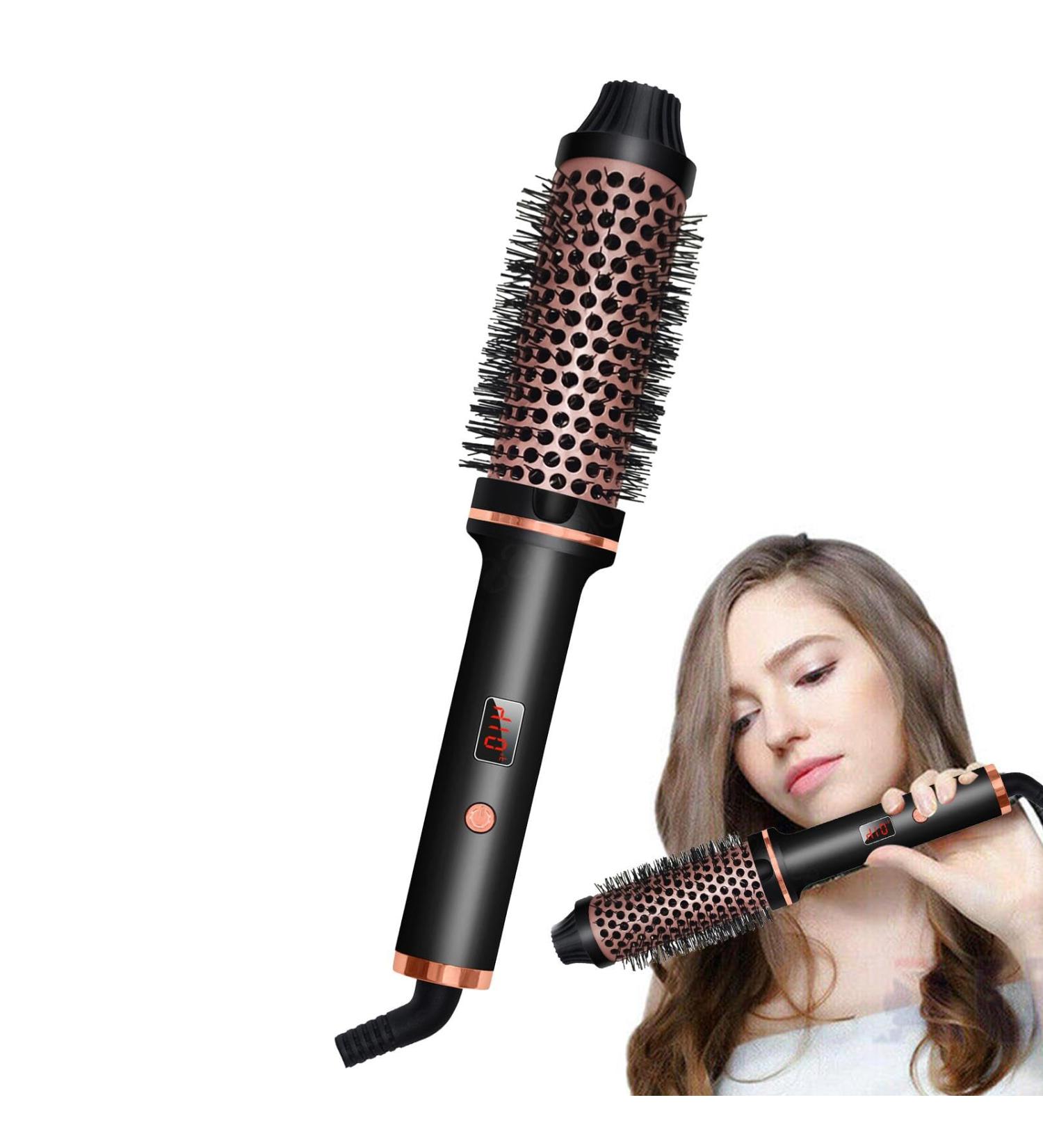 Hair Curler Straightening Brush - Ceramic Tourmalines Barrel Household Hair Curling Comb | Adjustable Heated Portable Hair Curler Brush Fine Thick Hair Round Curling Iron for Girls Travel Hair Style - Buy Online on GoSupps.com