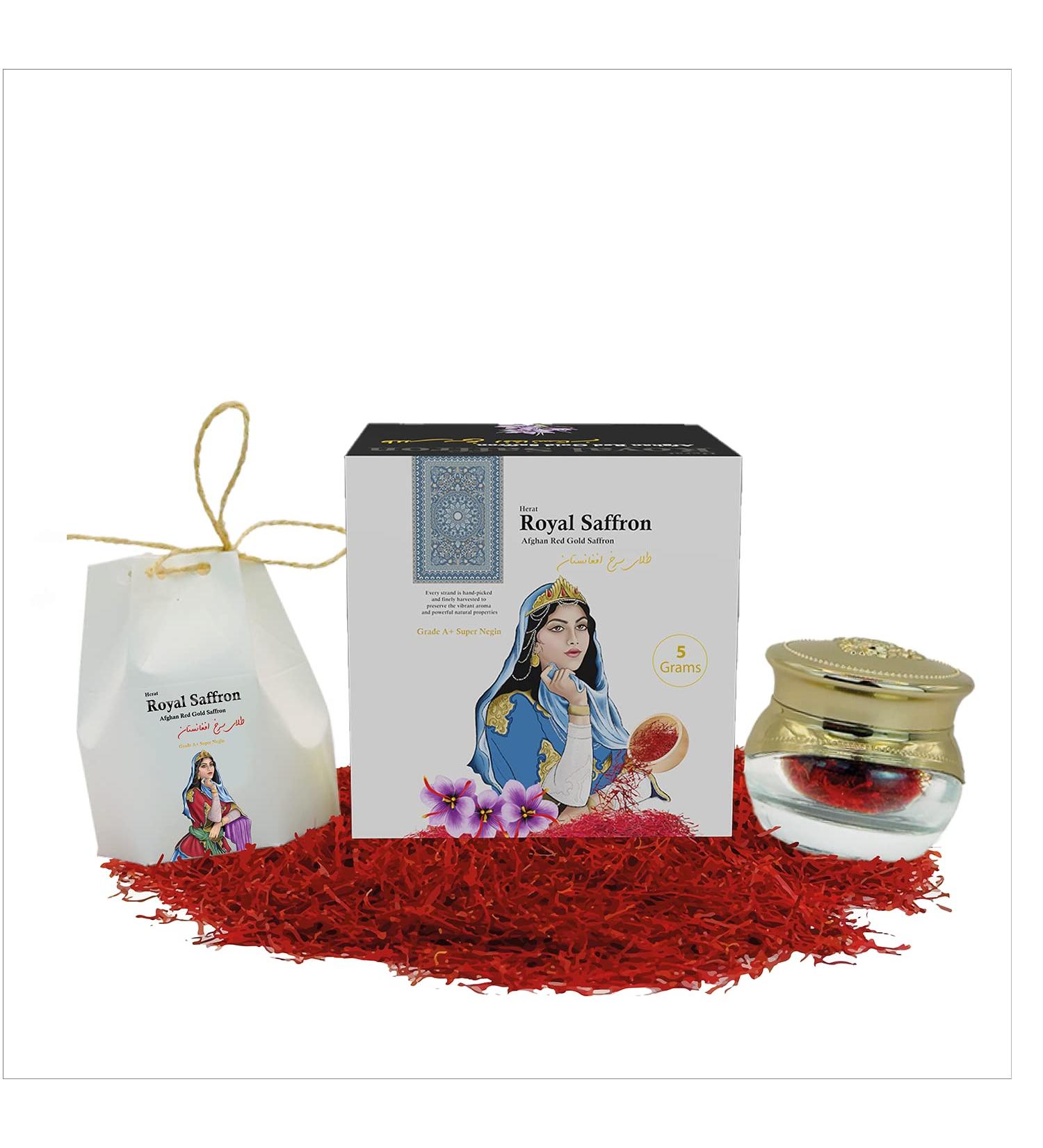 Herat Royal Saffron Afghan Red Gold Finest Pure Handpicked Threads Grade A+ Super Negin Cuts (5 Grams) - Buy Online on GoSupps.com