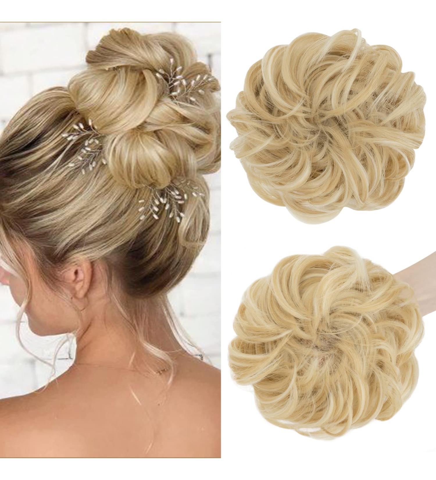 S-Noilite Women's Thick Messy Bun Updo Chignon Ponytail Extensions - Golden Blonde/Bleach Blonde Mix 86P613 - Buy Online on GoSupps.com