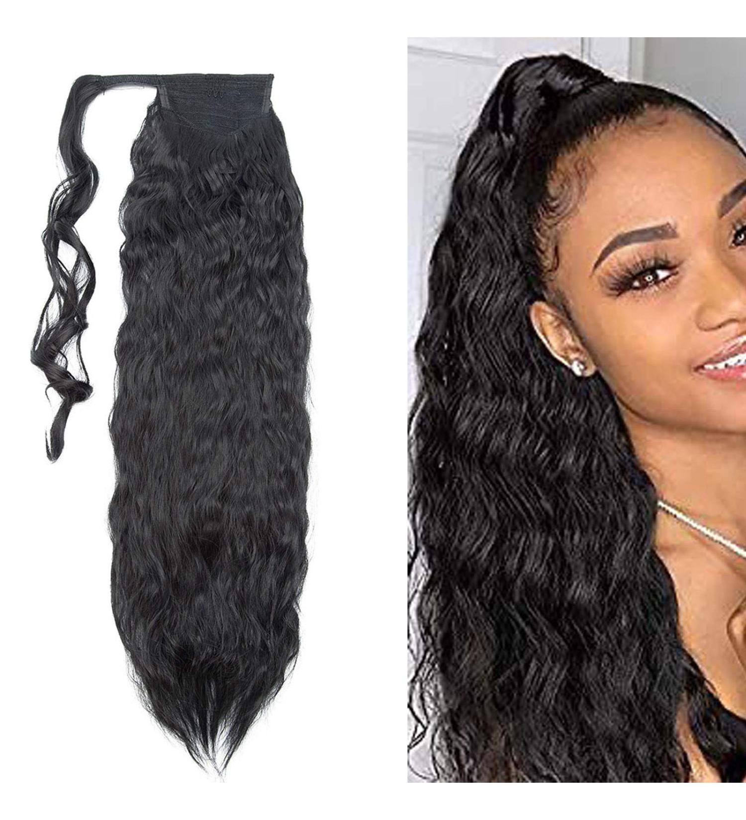 Clip-In Ponytail Hair Extensions - Realistic 66cm Wavy Dark Black - Magic Wrap for Women - Buy Online on GoSupps.com