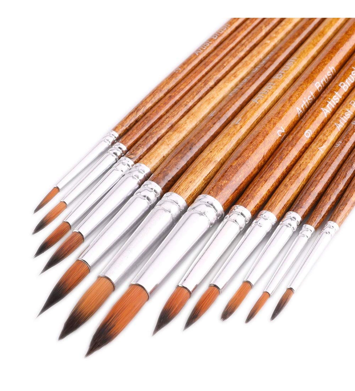 FENORKEY 12pcs Artist Watercolor Paint Brushes Set - Round Pointed Tip Detail Brushes for Watercolor, Acrylics, Ink - Brown - Buy Online on GoSupps.com