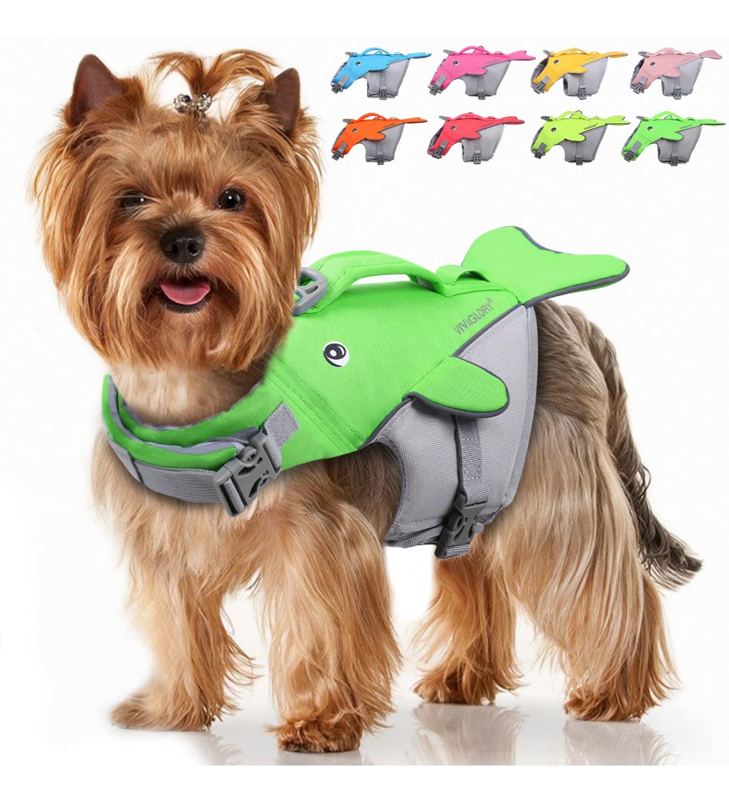 VIVAGLORY Dog Life Vest: Bright Green XS Sports Style Life Jacket for Small & Medium Dogs - Adjustable Straps, Easy On & Off - 43-51 cm Ribcage Girth - Buy Online on GoSupps.com