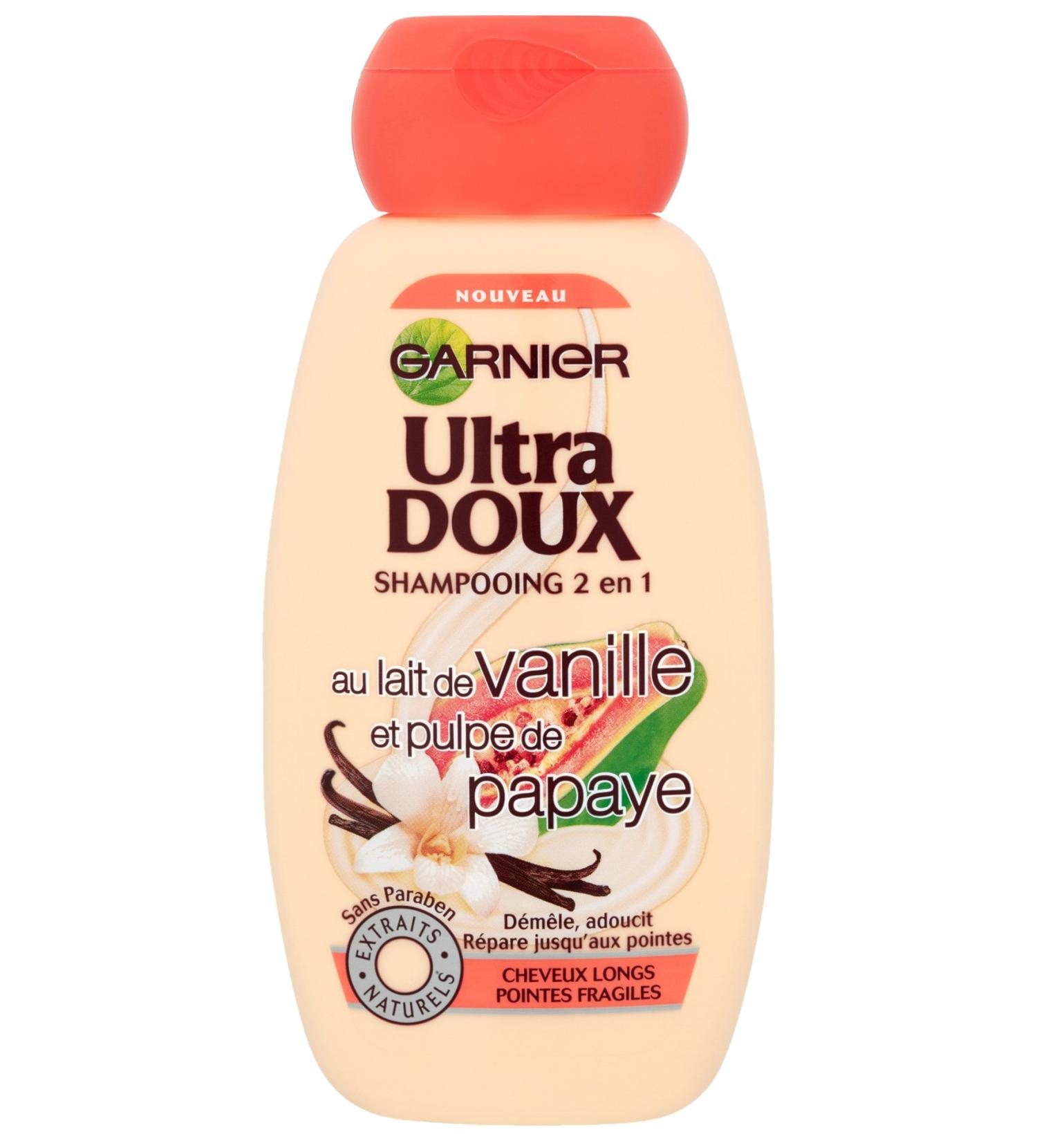 Garnier Ultra Doux 2 in 1 Shampoo for Long Hair with Fragile Ends Vanilla Milk/Papaya Pulp 250 ml - Pack of 3 - Buy Online on GoSupps.com