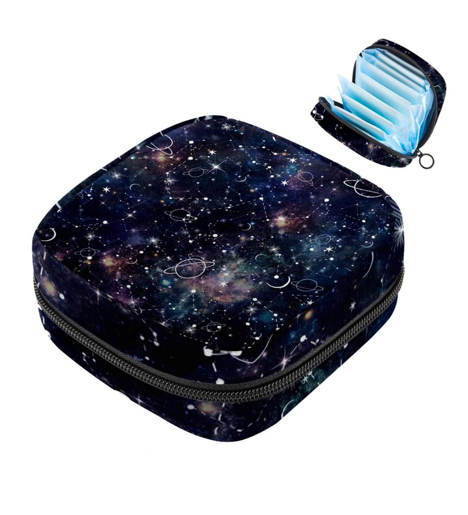 Night Planet Star Galaxy Sanitary Napkin Storage Bag - Portable Period Pocket for Women & Teens - Menstrual Cup & Breastfeeding Pad Holder - Buy Online on GoSupps.com