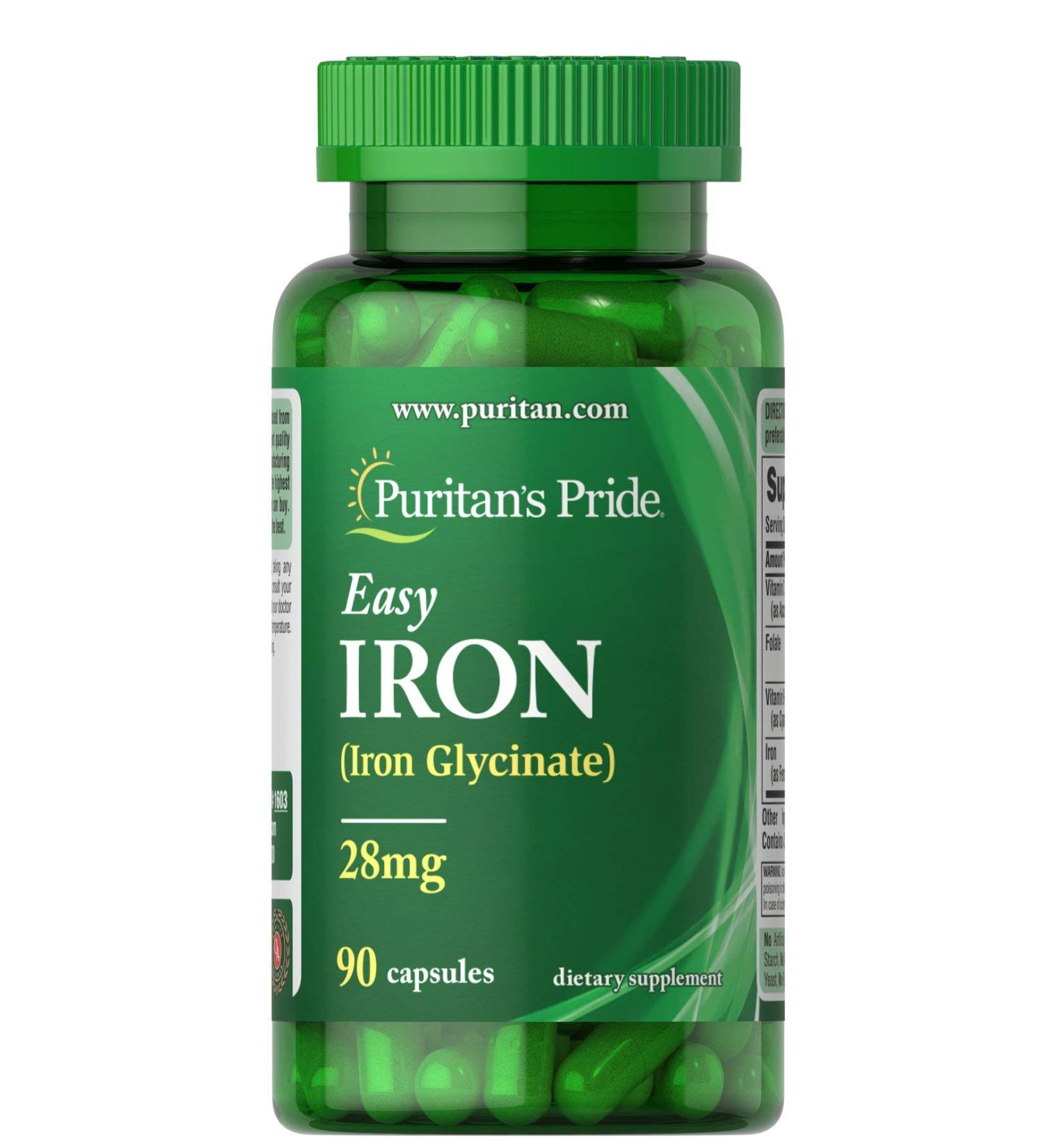 Puritan's Pride Easy Iron 28mg (Iron Glycinate) - 90 Capsules | Gentle on Stomach | Supports Healthy Iron Levels - Buy Online on GoSupps.com