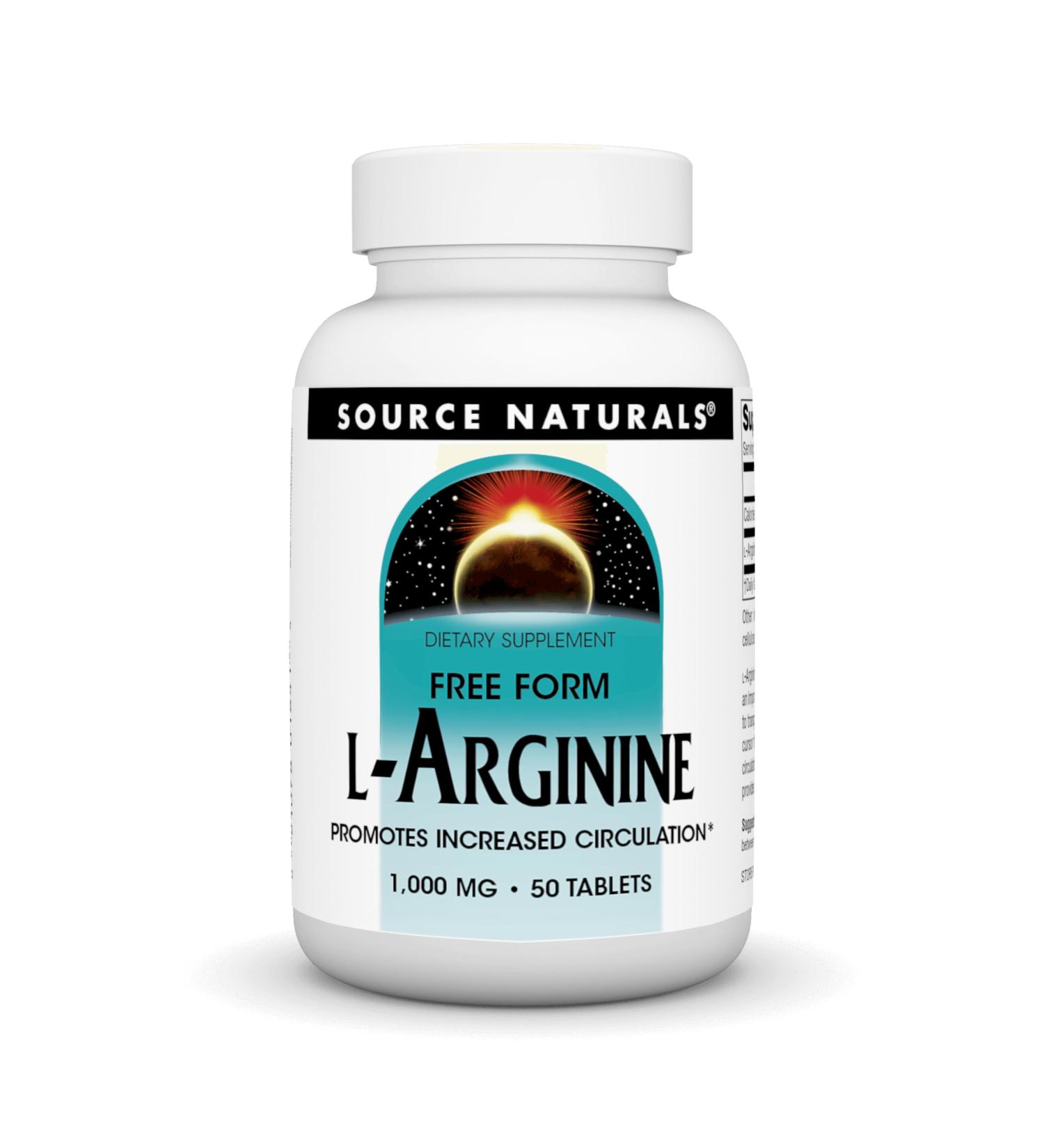 Source Naturals L-Arginine 1000 mg - Improve Circulation 50 Tablets - Premium Free Form Supplement - Buy Online on GoSupps.com