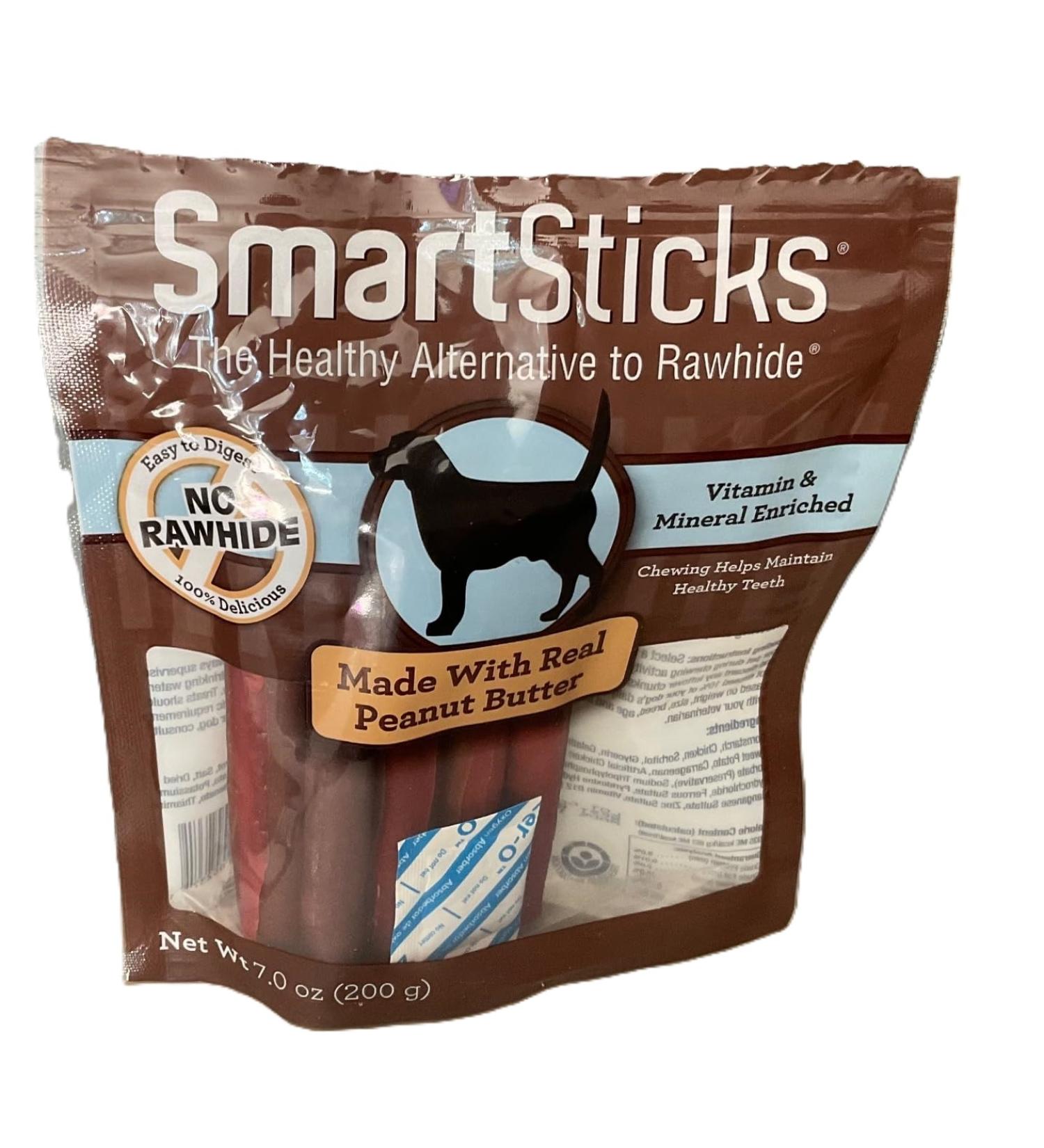 SmartBones SmartSticks, Treat Your Dog to a Rawhide-Free Chew Made With Real Meat and Vegetables Peanut Butter 10 Count (Pack of 1)