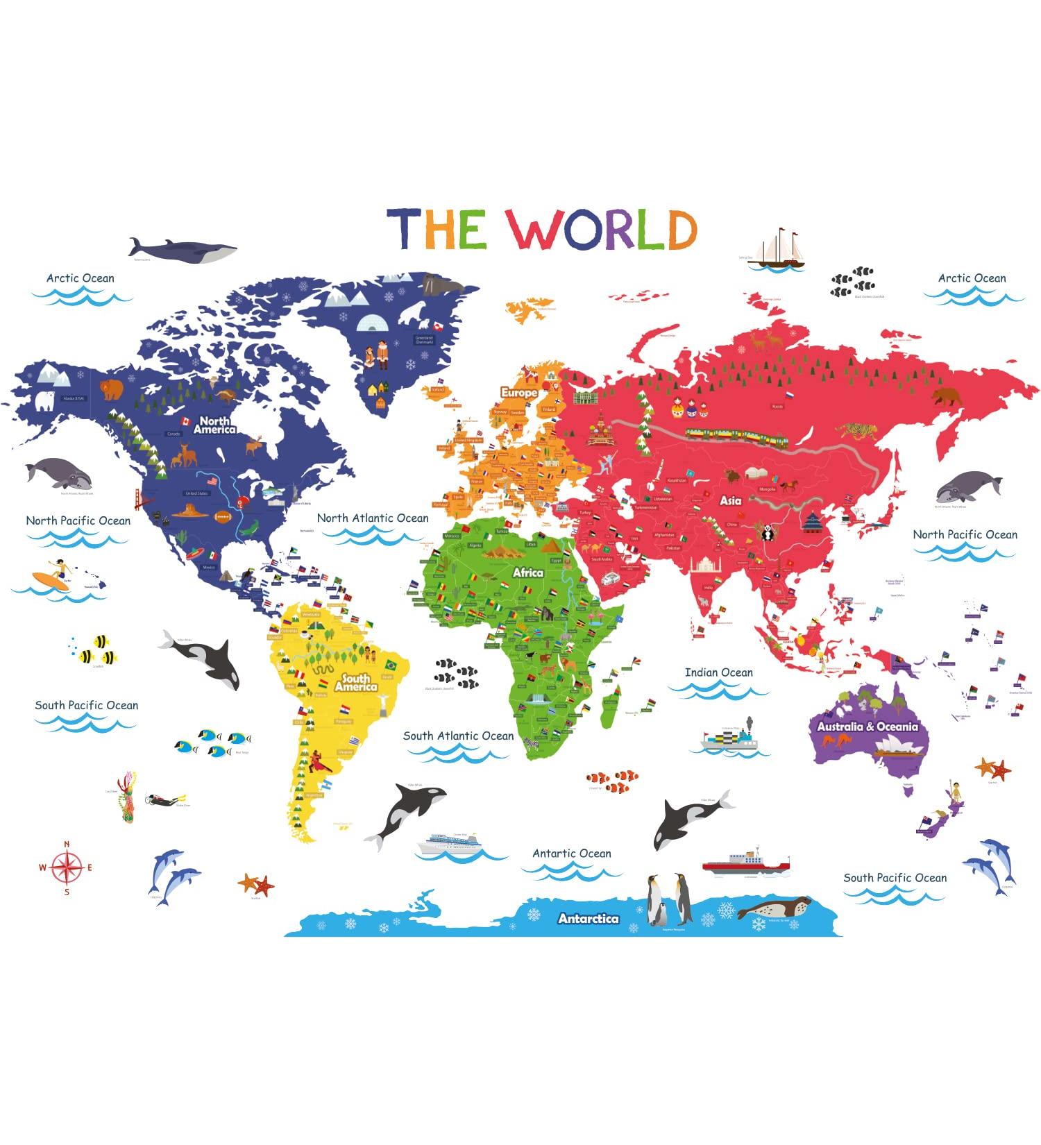 DECOWALL BS-115 Large Educational World Map Wall Stickers for Kids Nursery Bedroom Decor - Buy Online on GoSupps.com