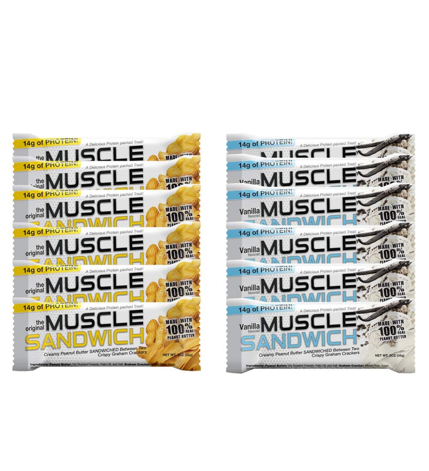 Muscle Foods Muscle Sandwich Bars Variety Pack | Real Ingredients Whey Protein Isolate High Protein Bars 2-Ounce Bars (12 Count)