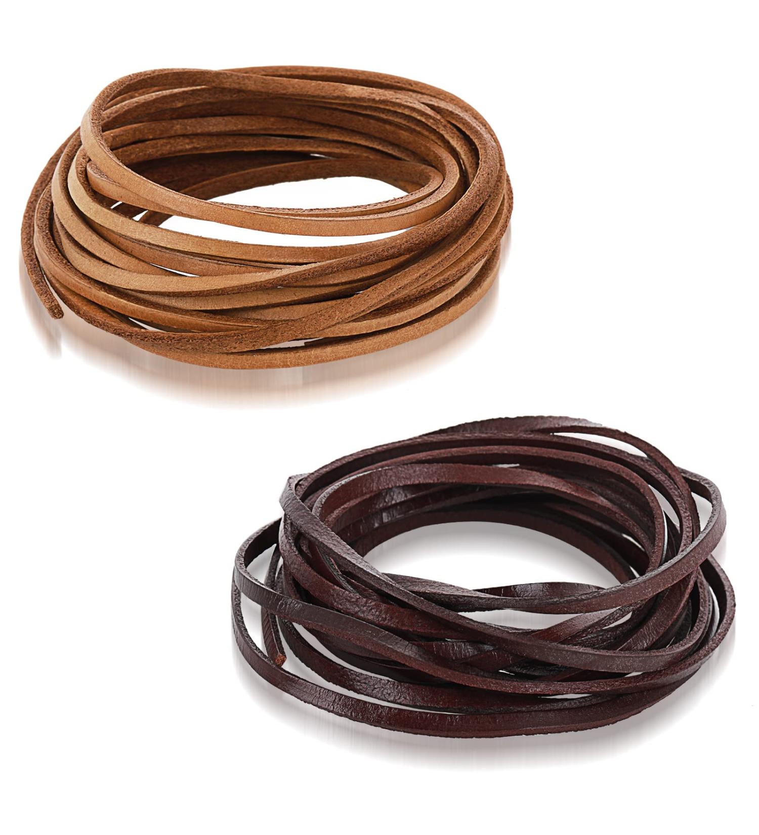 2 Rolls 3mm Flat Genuine Leather Cord for Jewelry Making and Crafts - Natural Leather Strip for Bracelets, Necklaces, Handbags - 118 inch Length - Buy Online on GoSupps.com