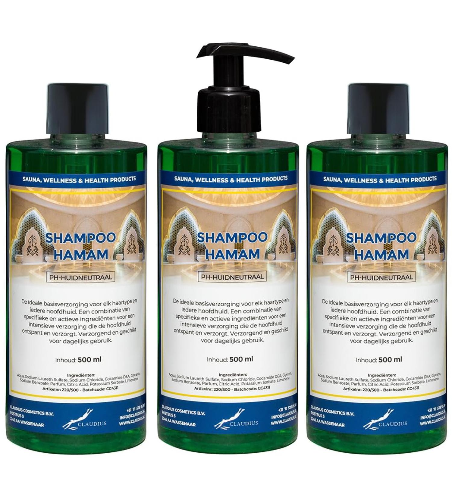 Claudius Hammam Shampoo 500 ml with Black Pump - Pack of 3 - Economy Pack - Hair Care