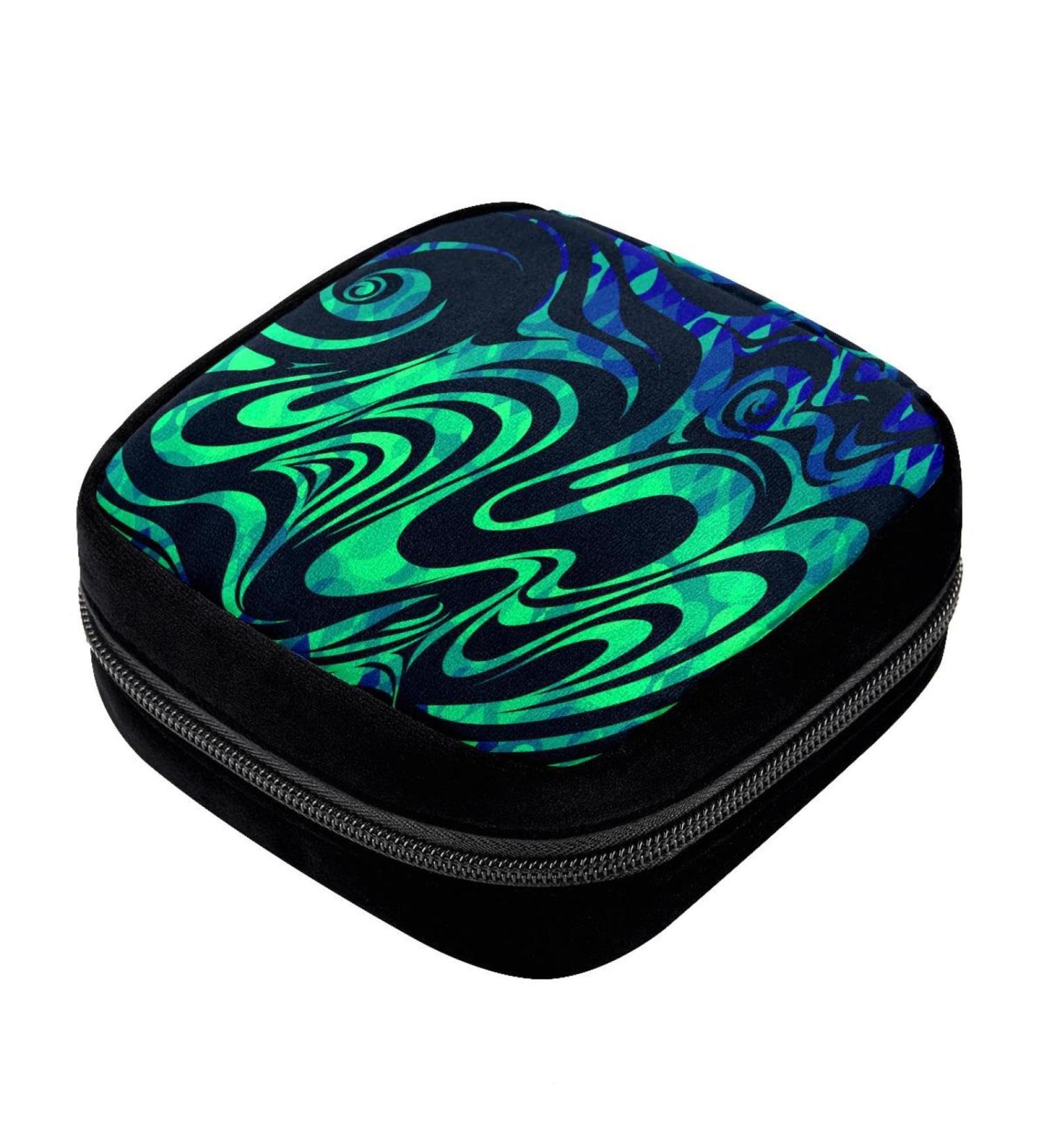 Period Bag Sanitary Napkin Storage & Makeup Pouch - Abstract Green Blue Color - Buy Online on GoSupps.com
