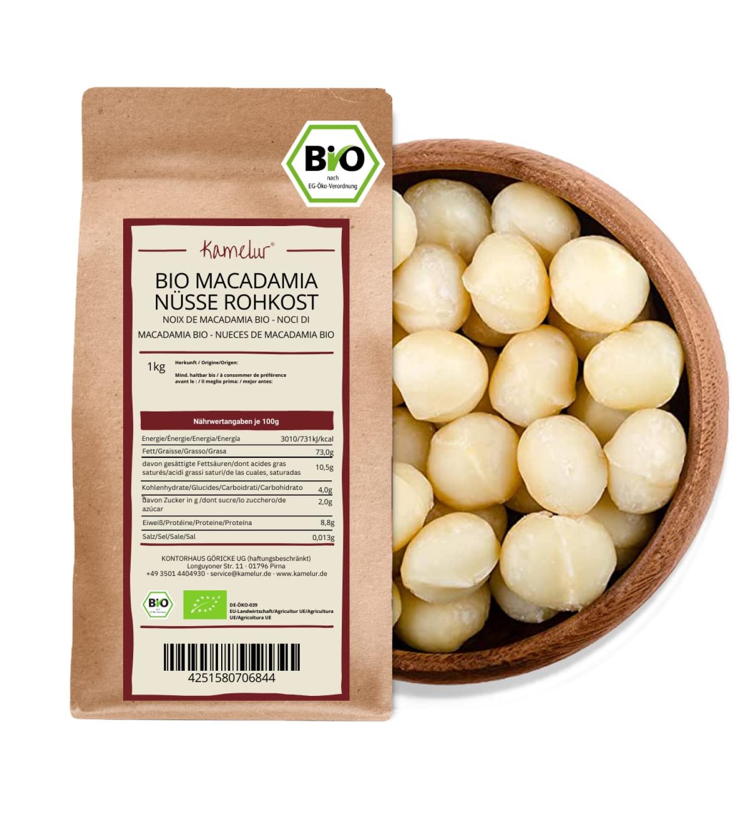 Buy Kamelur 1kg Organic Raw Macadamia Nuts - Class 1 Unshelled & Untreated - Premium Quality for Healthy Snacking - Buy Online on GoSupps.com
