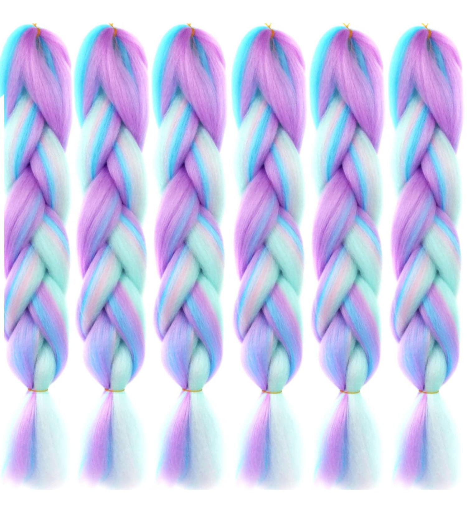 LDMY 24 Jumbo Braids Hair Extensions - Multi-Color Kanekalon Synthetic Hair for Women - 6PCs Pack in Pink Purple Blue Green - 100g/PC - Buy Online on GoSupps.com