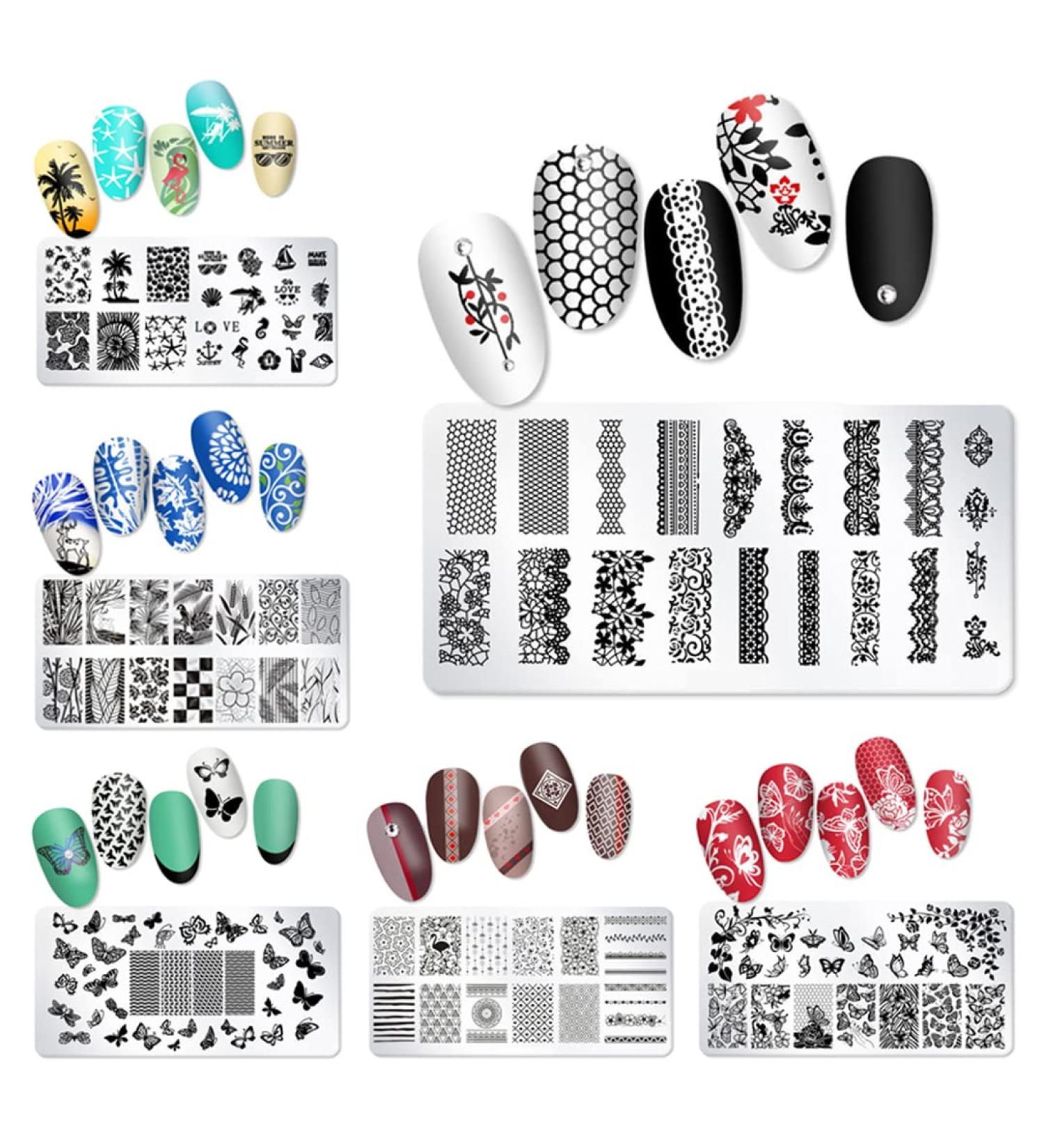 Nail Art Templates Set | Christmas Tree & Butterfly Nail Stamp Panels | 6-Piece Manicure Tools for Women & Children - Perfect Nail Decor - Buy Online on GoSupps.com