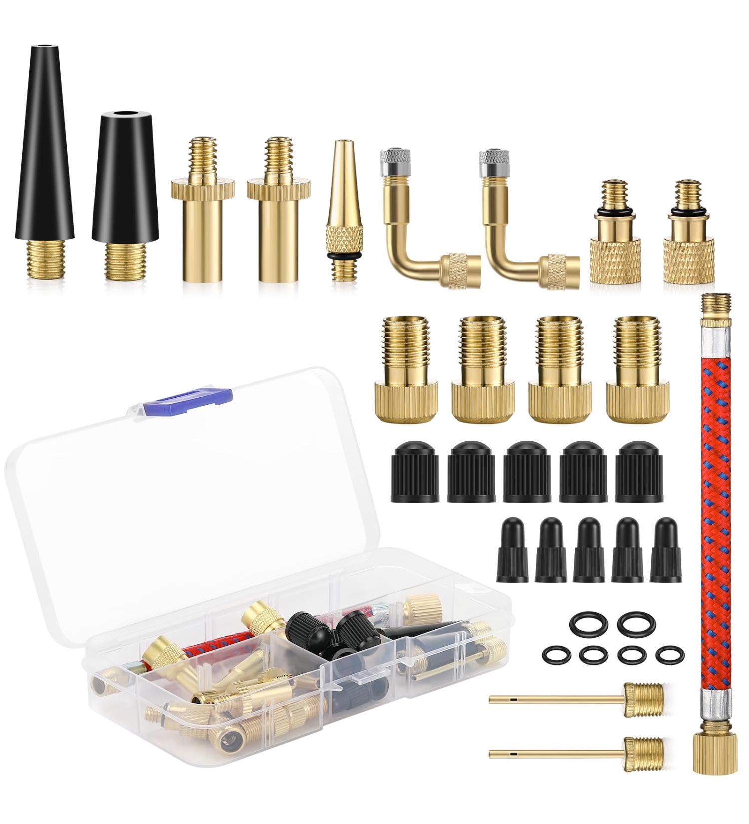 Kasanni 32-Piece Bicycle Valve Adapter Set | DV SV AV French Valve Adapters | Compatible with Air Pumps & Compressors - Buy Online on GoSupps.com