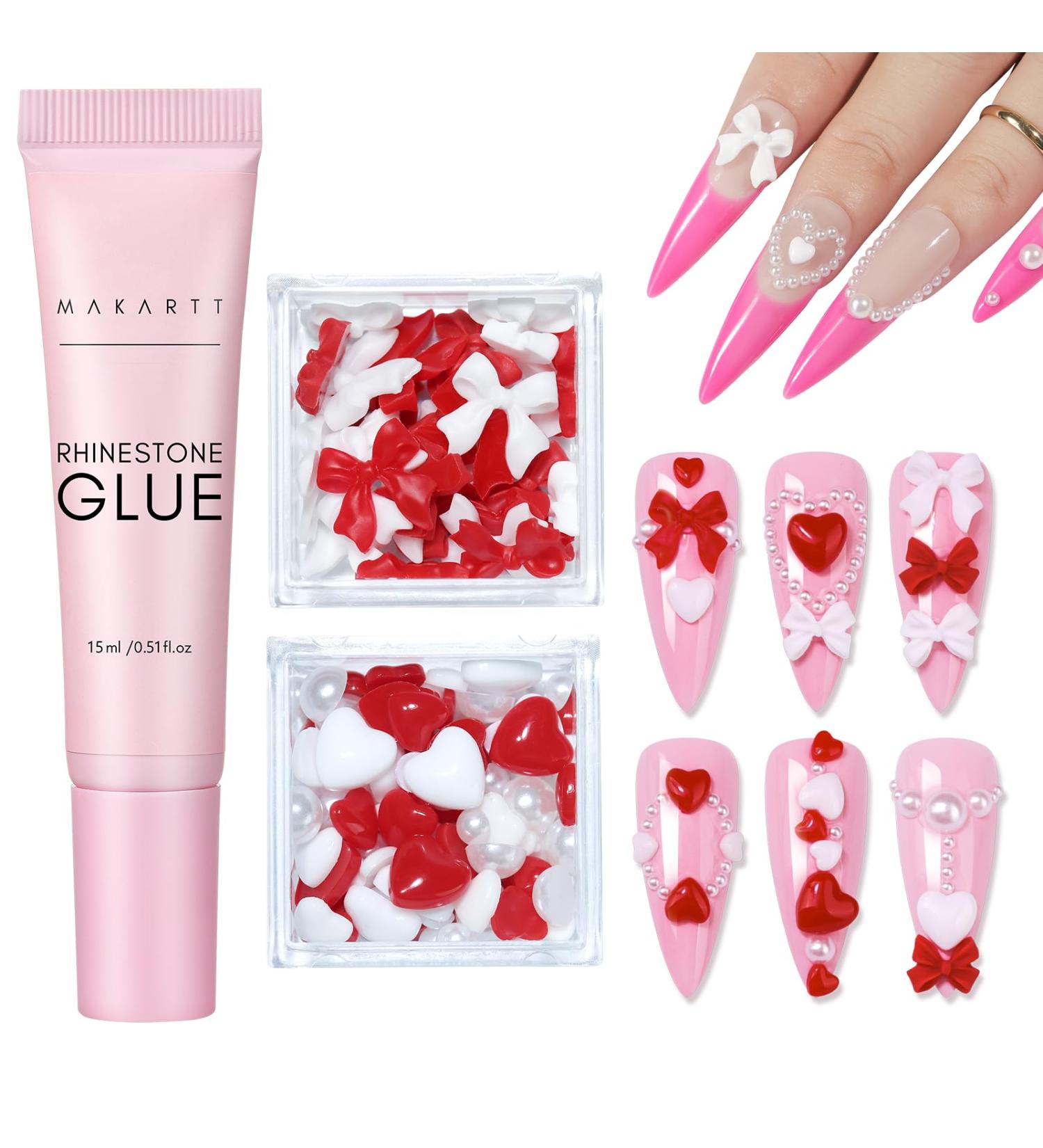 Buy Makartt Nail Charm Rhinestone Glue Kit - 15ml Gel Glue for 3D Nail Art Bowknot & Heart Gems - DIY Nail Supply for Nail Techs - Red & White - Buy Online on GoSupps.com