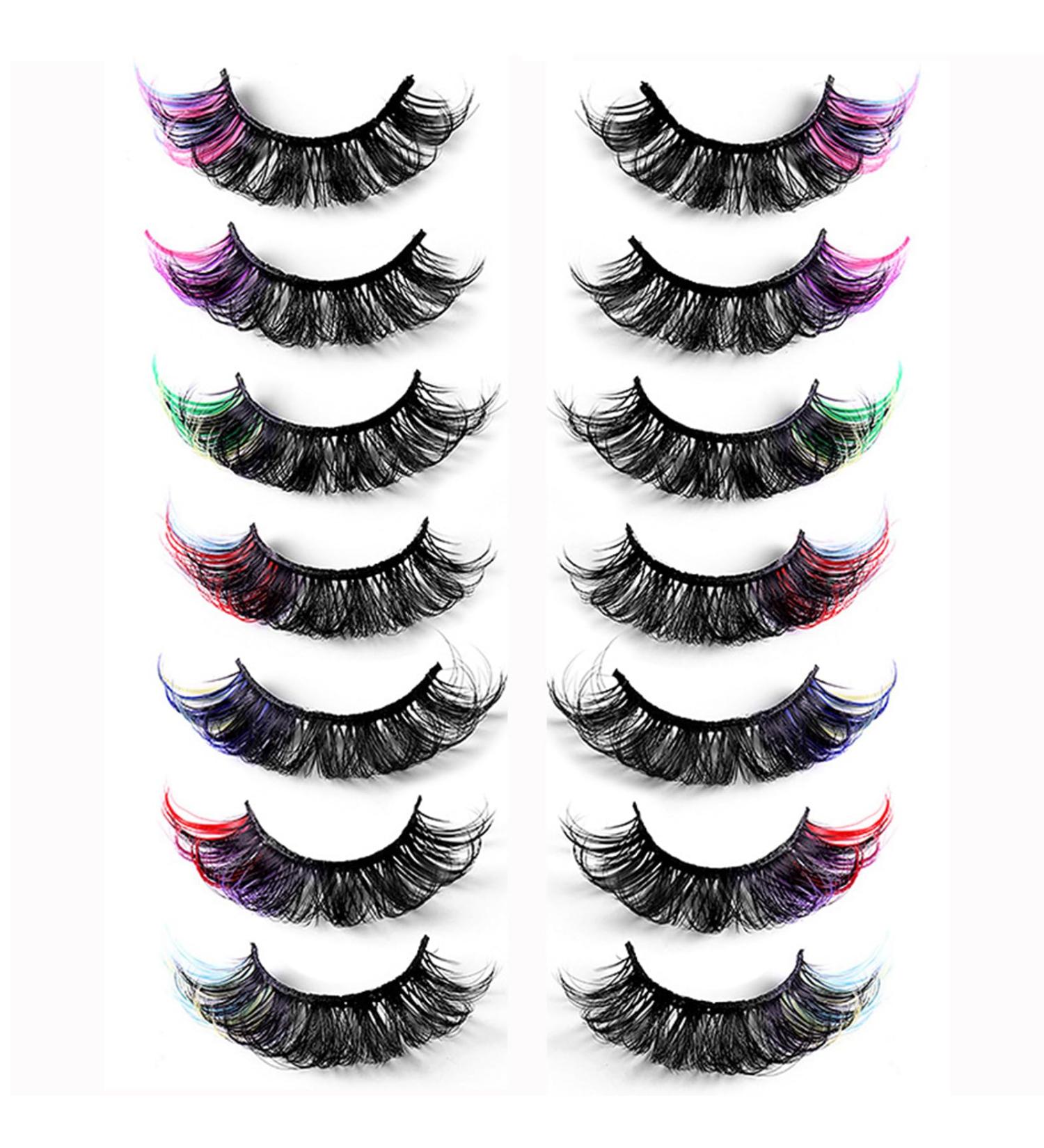 Buy Echpzed 7 Pairs 3D Colorful Dramatic False Eyelashes - 21MM D Curl Fluffy Faux Mink for Parties and Dating | International Shipping - Buy Online on GoSupps.com
