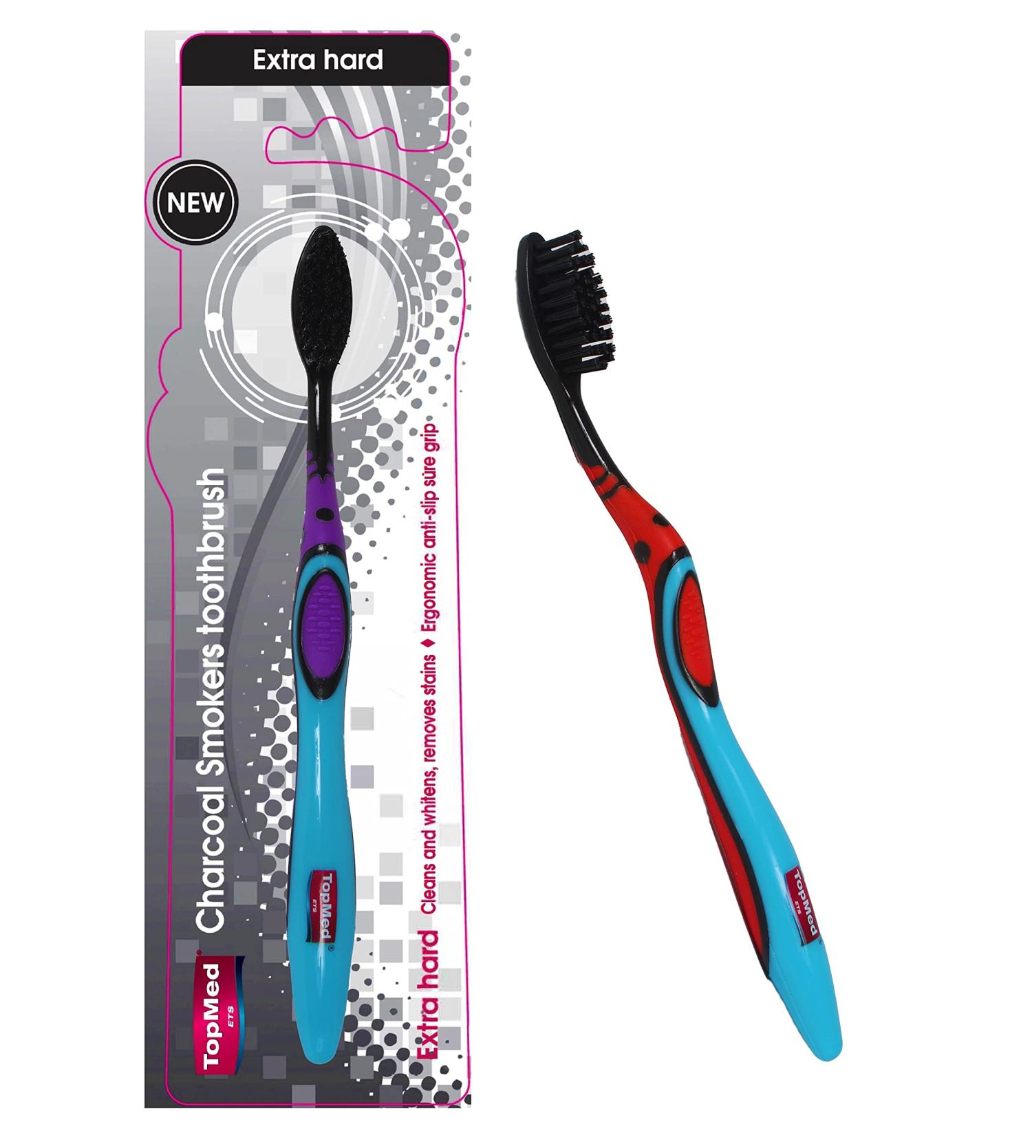 TOPMED ETS Smokers Charcoal Toothbrush Extra Hard - 1 Count (Color May Vary) - Buy Online on GoSupps.com