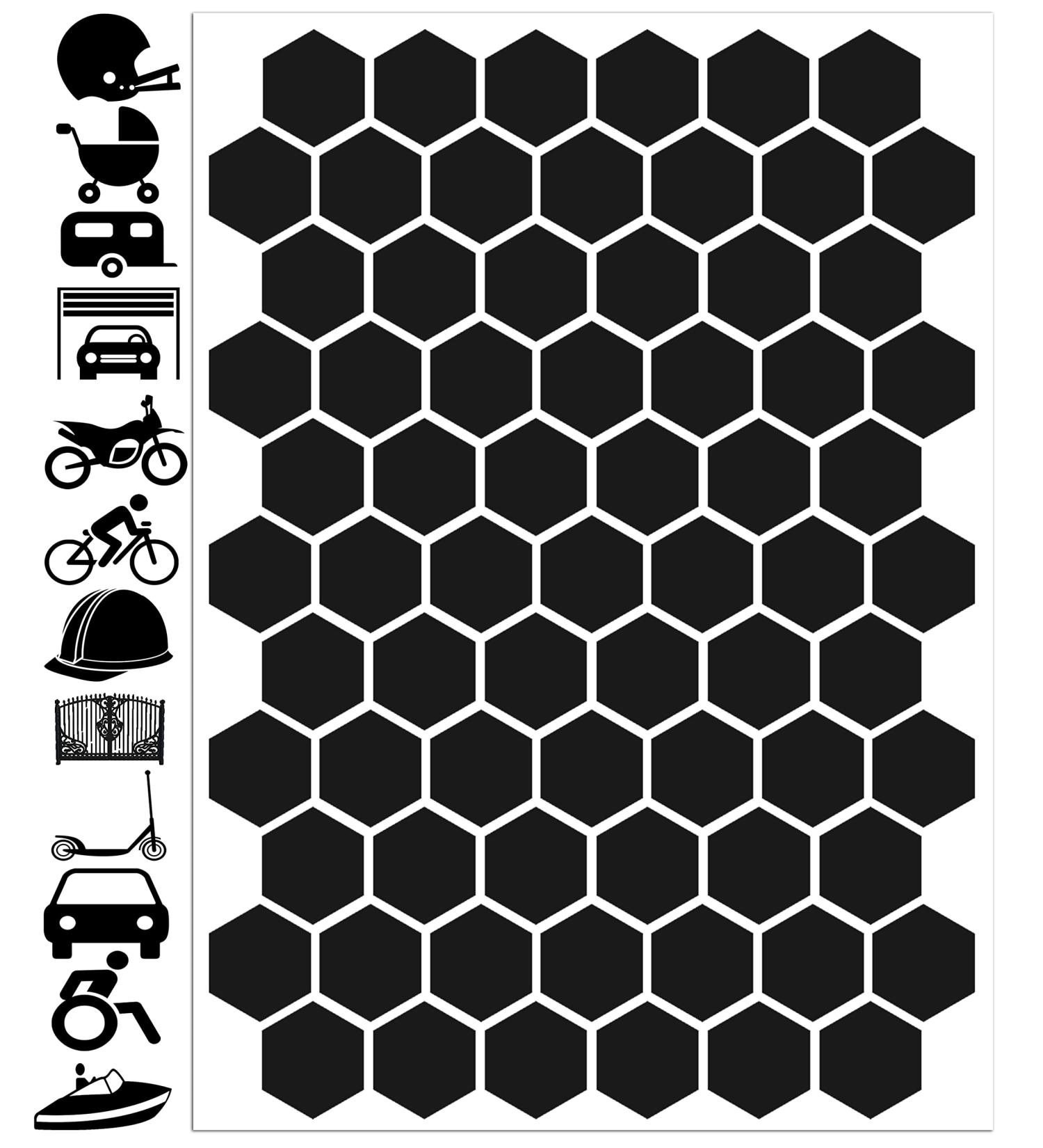 Biomar Labs Hexagon Reflective Stickers Set - 71 Self-Adhesive Bike Safety Reflectors (Black) - Premium Reflex Film for Enhanced Visibility - Buy Online on GoSupps.com