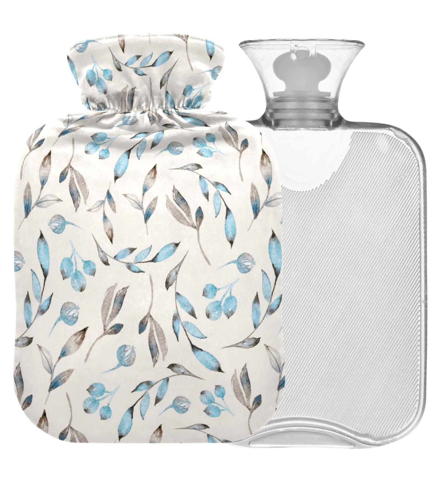 NAANLE 1L Transparent Heat Bottle with Watercolor Flower Branches - Hot Water Bottle for Bed Hands & Feet - Pain Relief & Heat Therapy - Buy Online on GoSupps.com